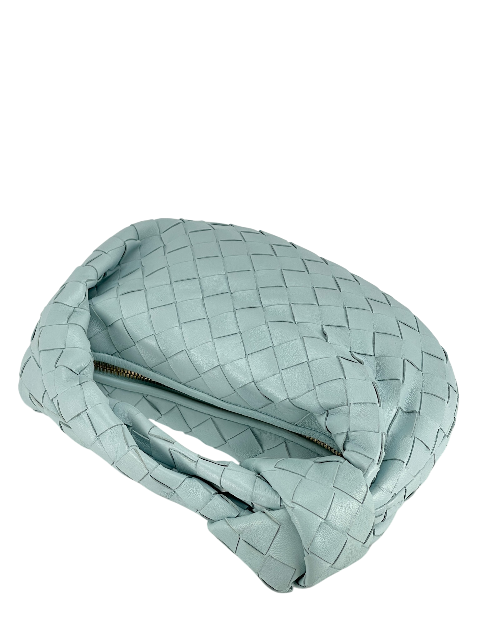 BOTTEGA VENETA - Light Green Lambskin Nappa Intrecciato Mini Jodie Teal Washed