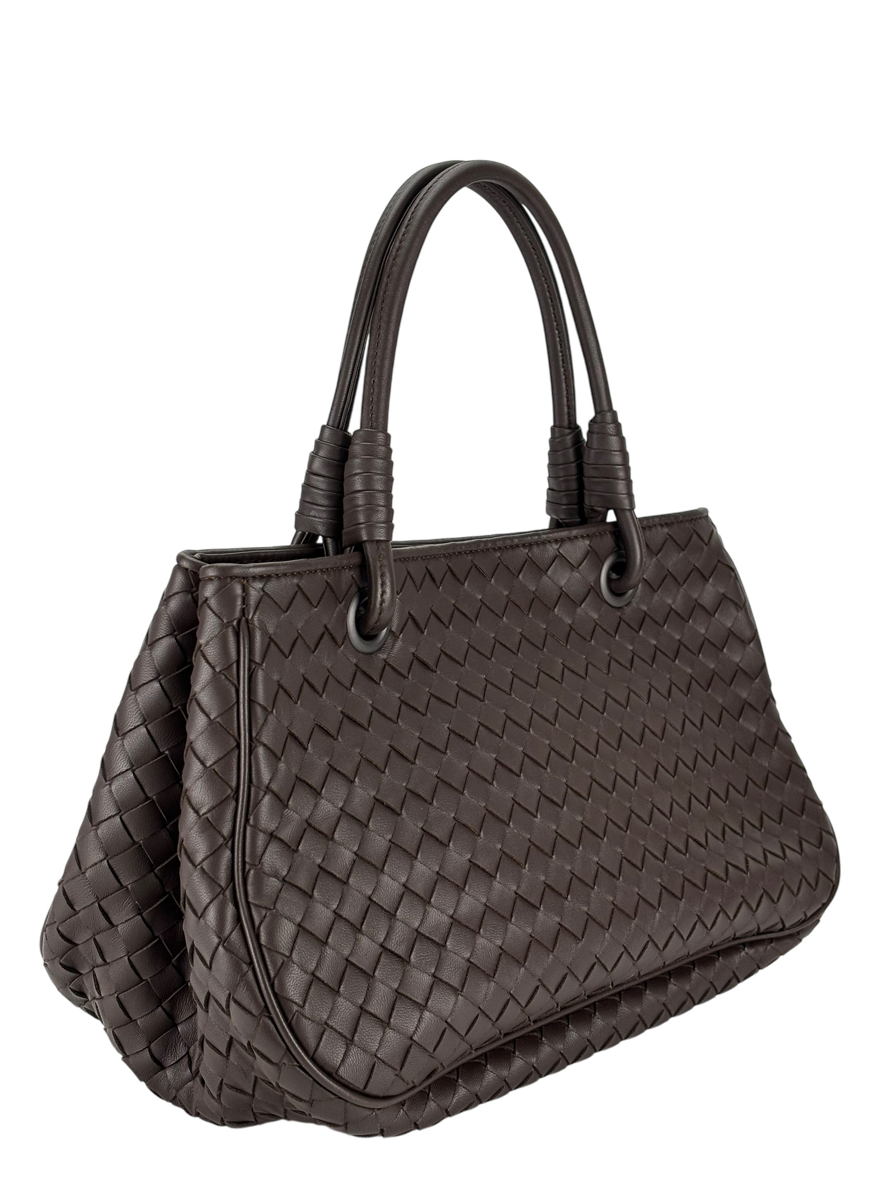 BOTTEGA VENETA - Ebano Dark Brown Lambskin Intrecciato Satchel Handbag Tote Bag