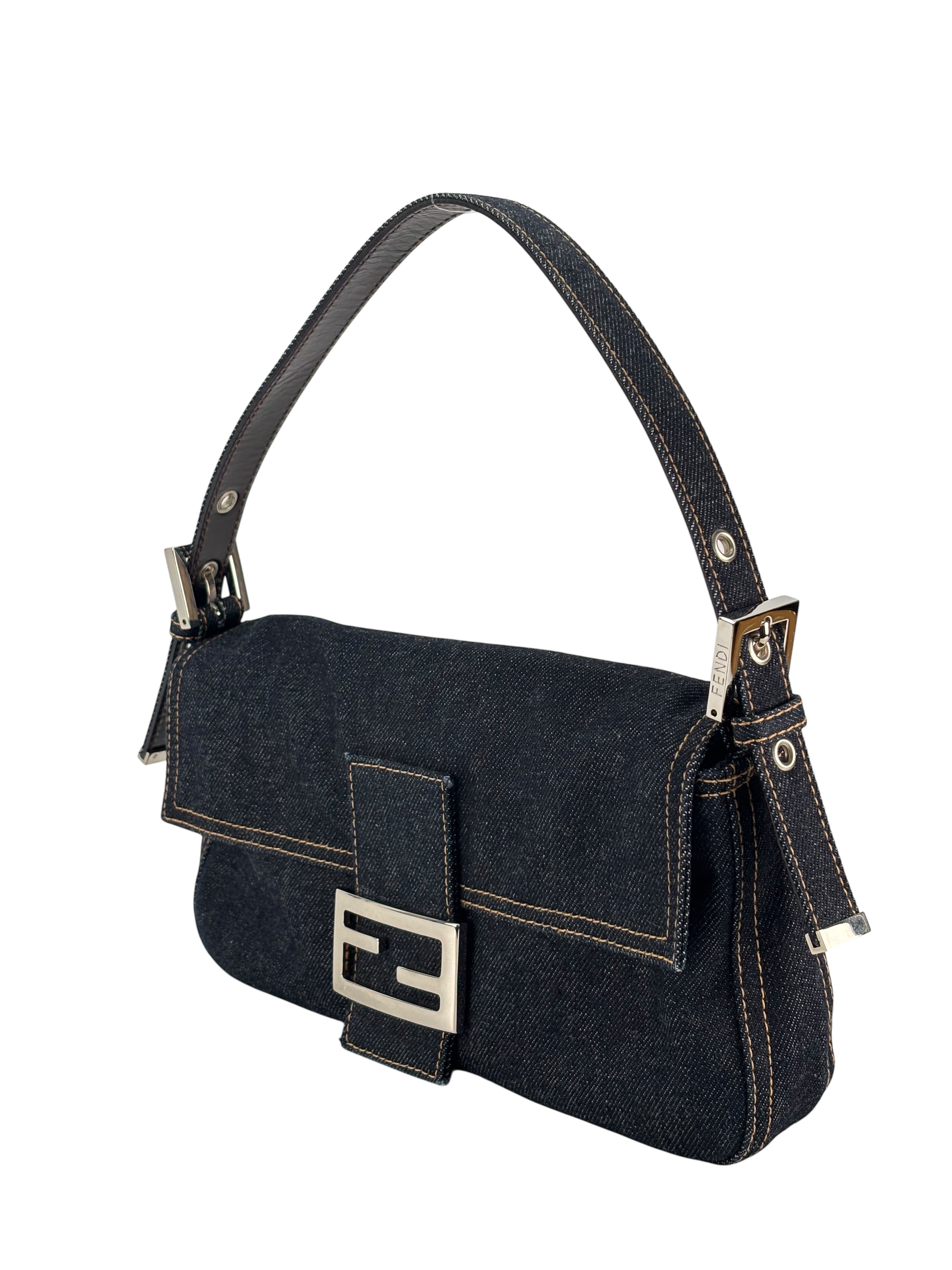 FENDI - Small Baguette Bag Denim Navy Sliver Hardware