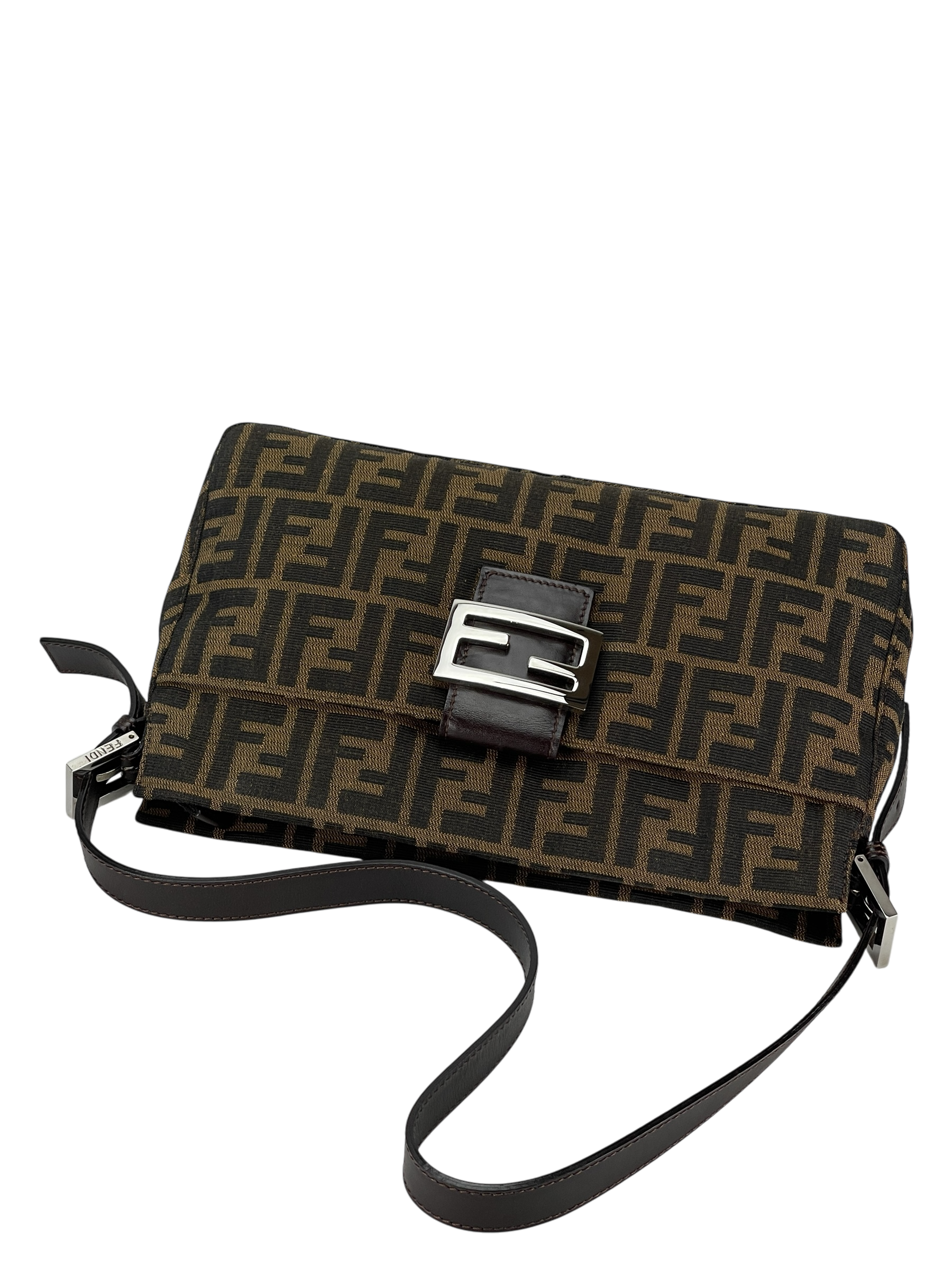 FENDI - Brown Zucca Pattern Shoulder Bag Handbag Sliver Hardware