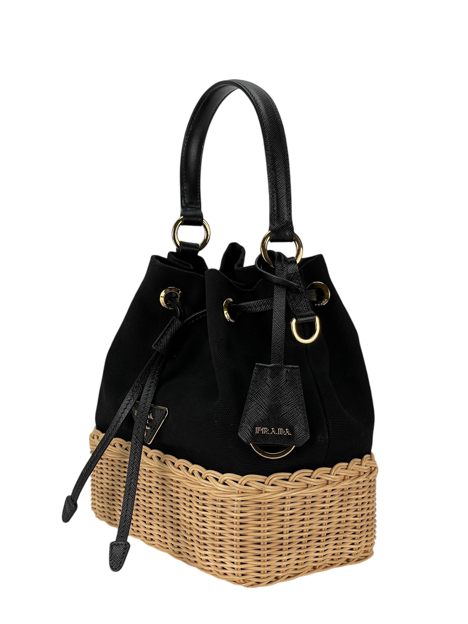 PRADA - Wicker Canvas Bucket Bag