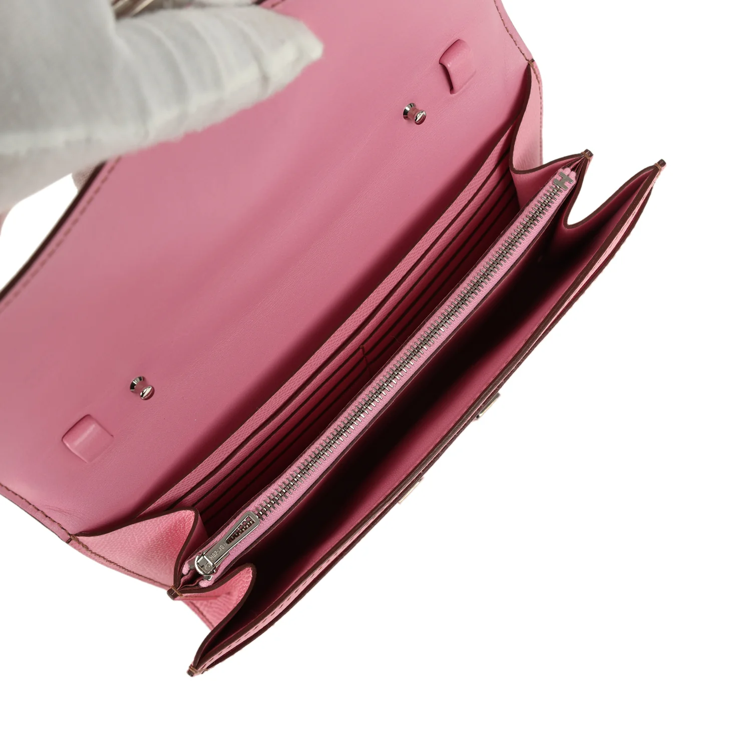 Pre-owned Hermes Constance Wallet To Go Bubblegum Epsom Palladium Hardware