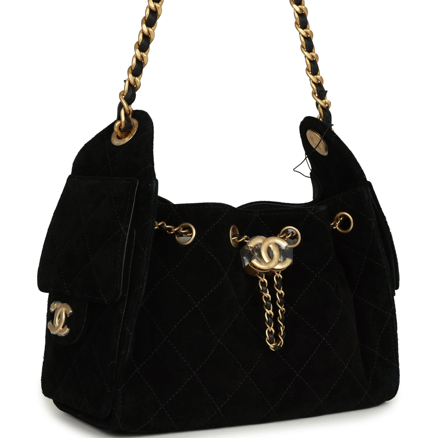 Chanel Mini 25 Hobo Bag Black Suede Antique Gold Hardware