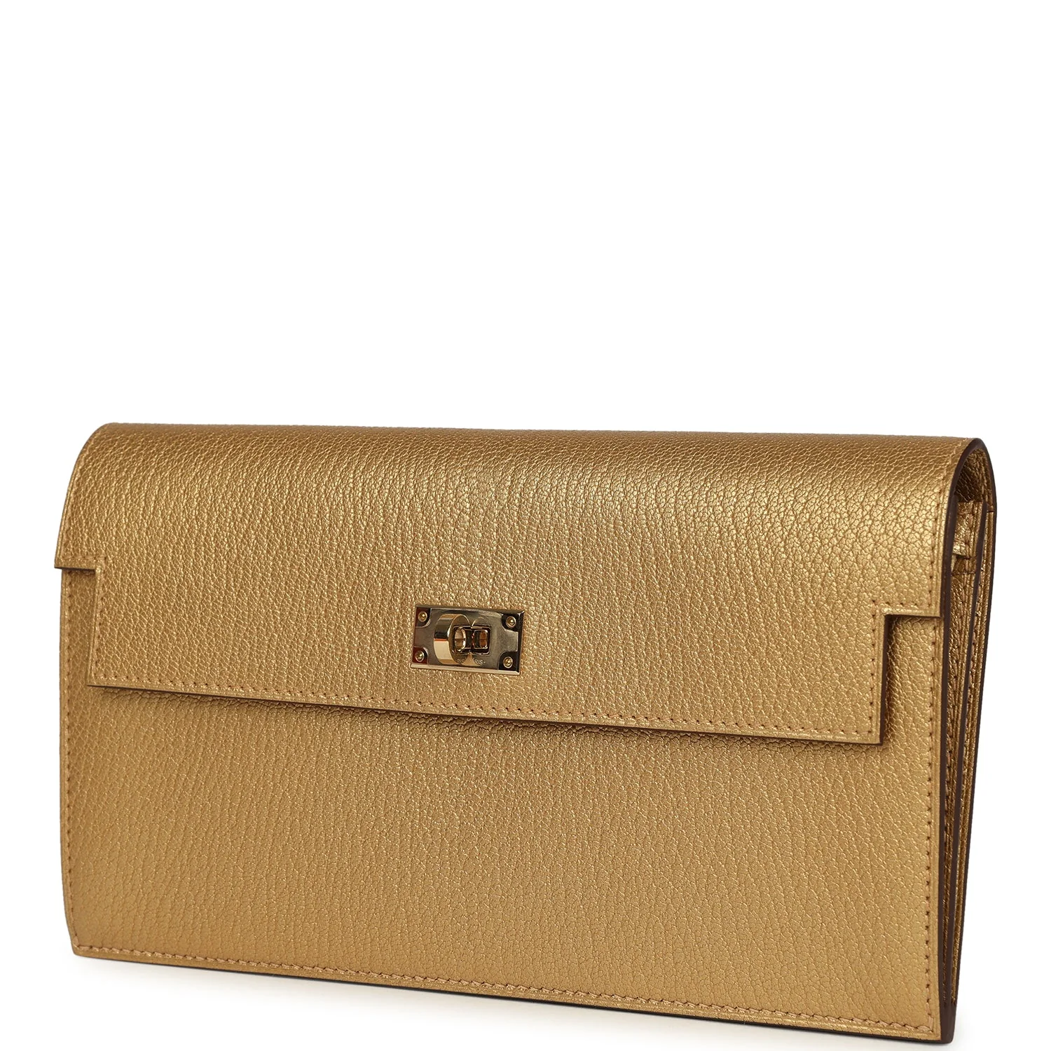 Hermes Kelly Pocket Long Wallet Dore Chamkilight Goatskin Permabrass Hardware