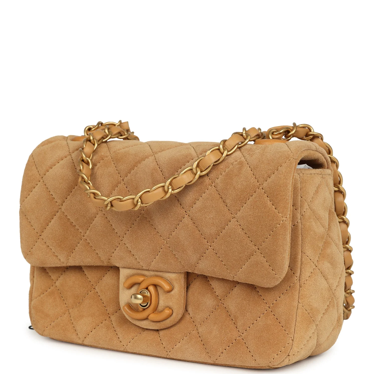 Chanel Mini CC Color Flap Bag Dark Beige Suede Brushed Gold Hardware