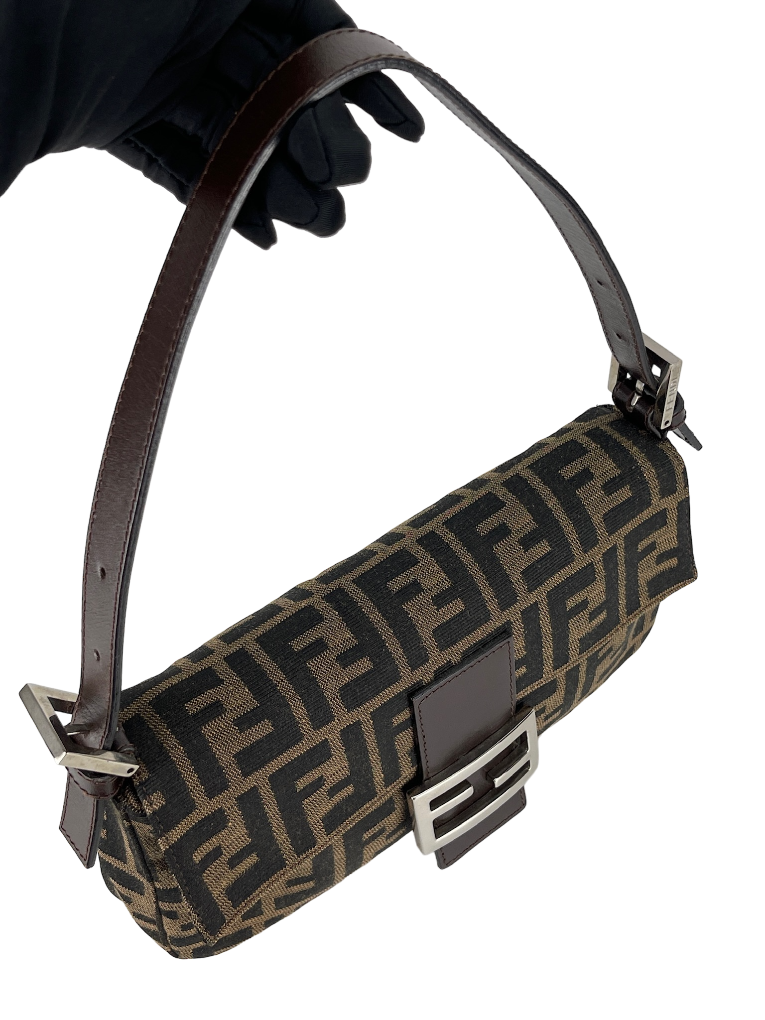 FENDI - Brown Zucca Baguette Handbag Silver Hardware