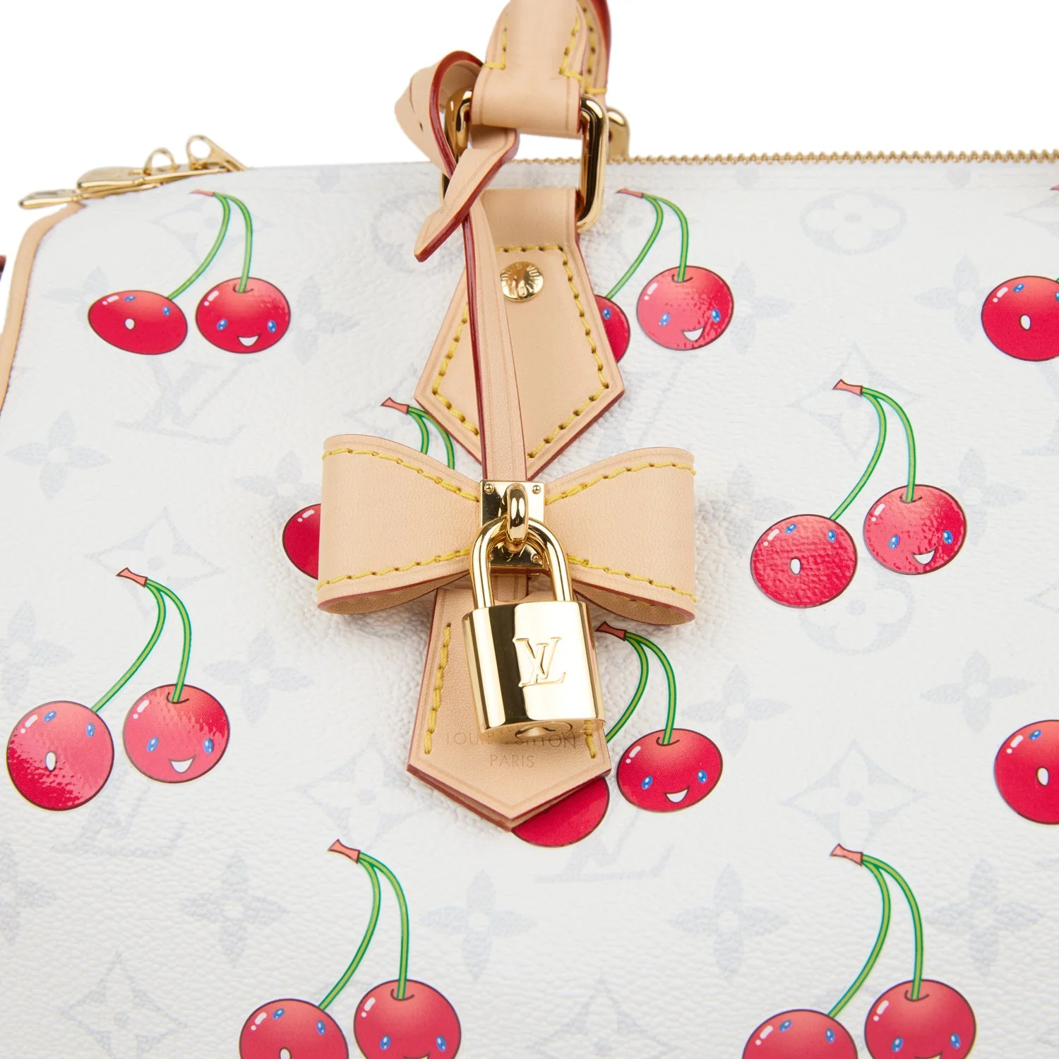 Louis Vuitton X Takashi Murakami Soft Speedy Bandouliere 30 Cherry White Monogram Gold Hardware