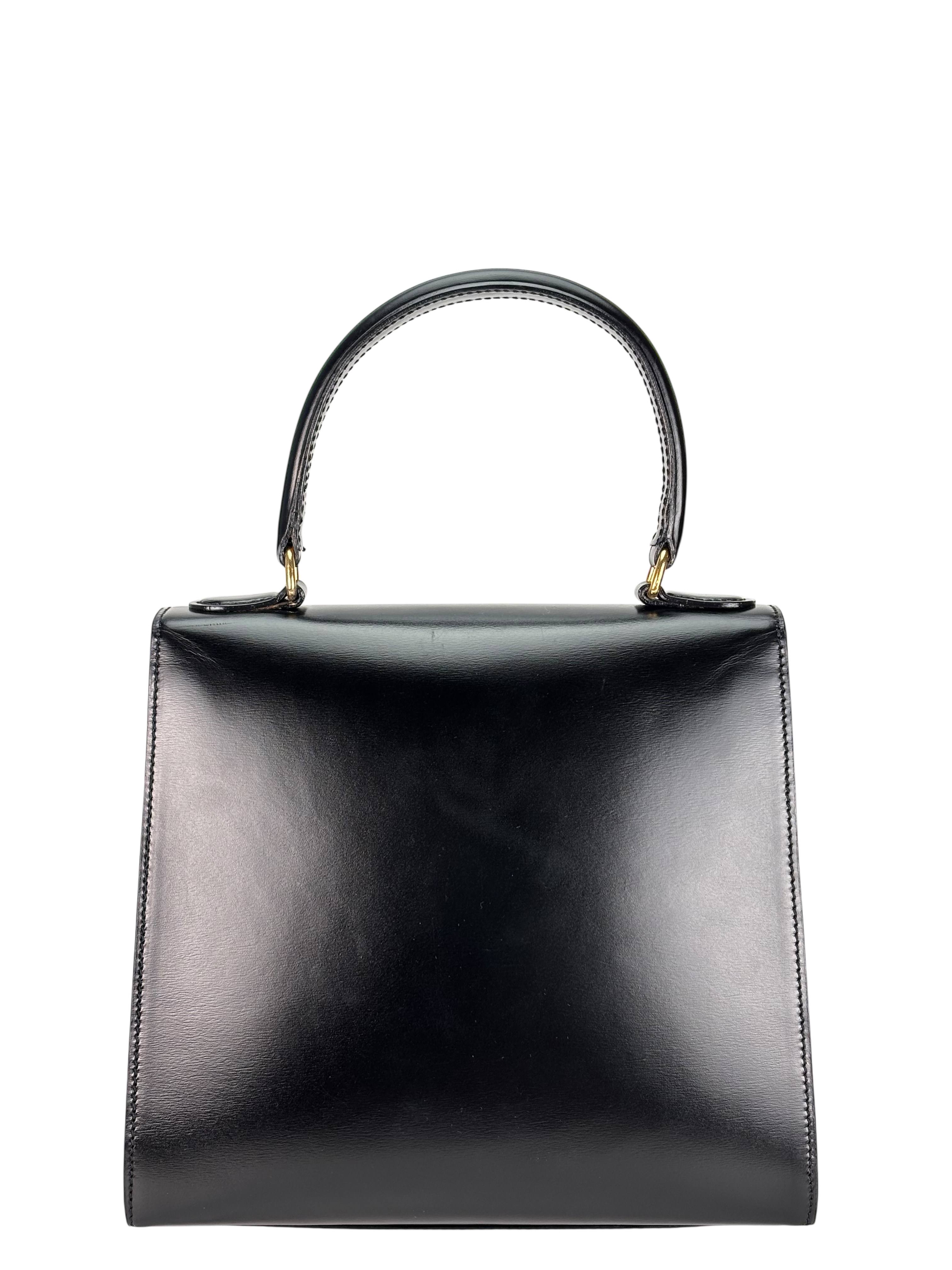 CELINE - Black Leather Kelly 2Way Bag Gold Hardware