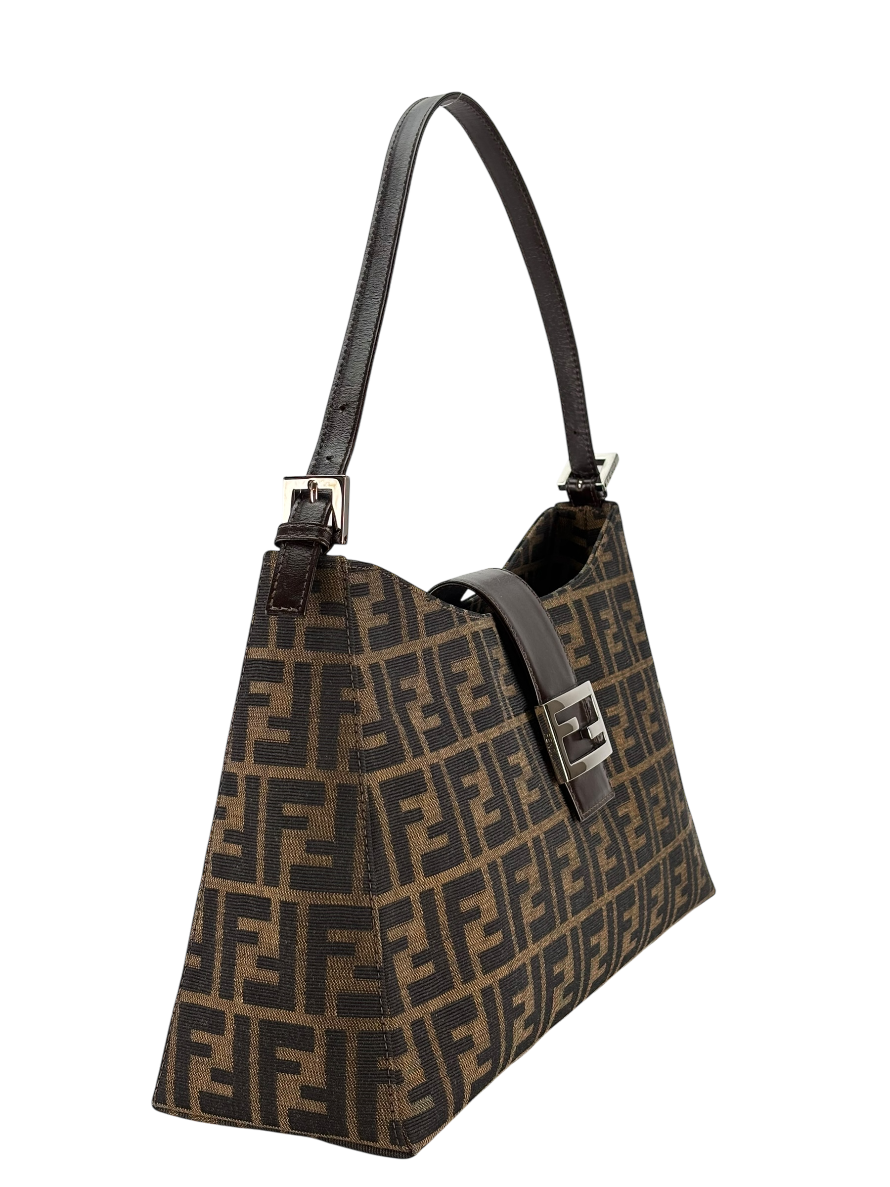 FENDI - Brown Zucca Canvas Leather Shoulder Bag