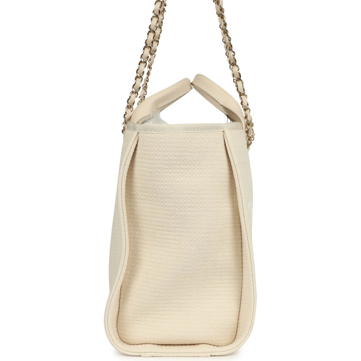 Chanel Small Deauville Shopping Tote Ivory Canvas Light Gold Hardware