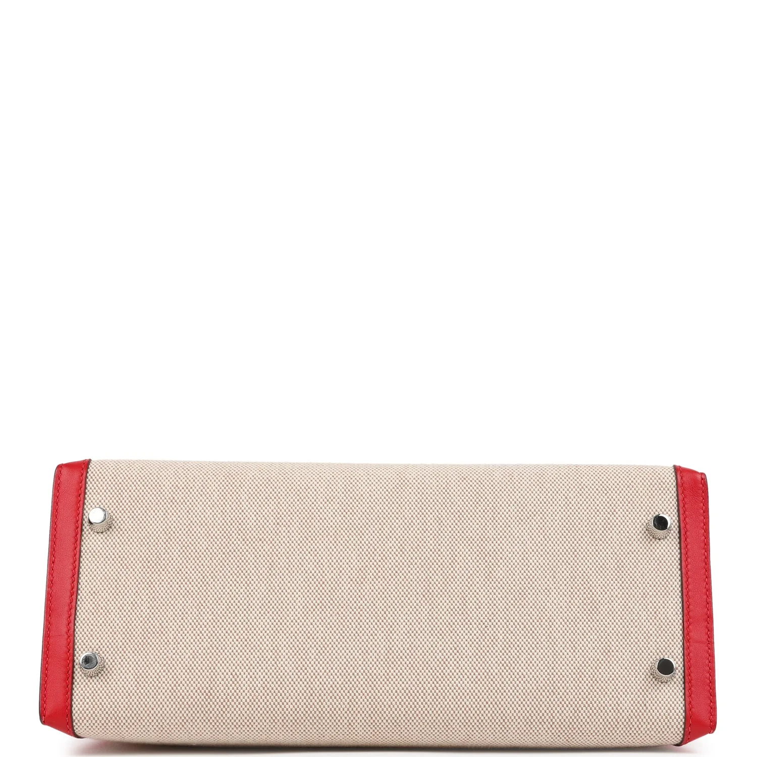 Pre-owned Hermes Kelly Sellier 28 Rouge De Coeur Swift and Beige-Ecru Toile H Canvas Palladium Hardware