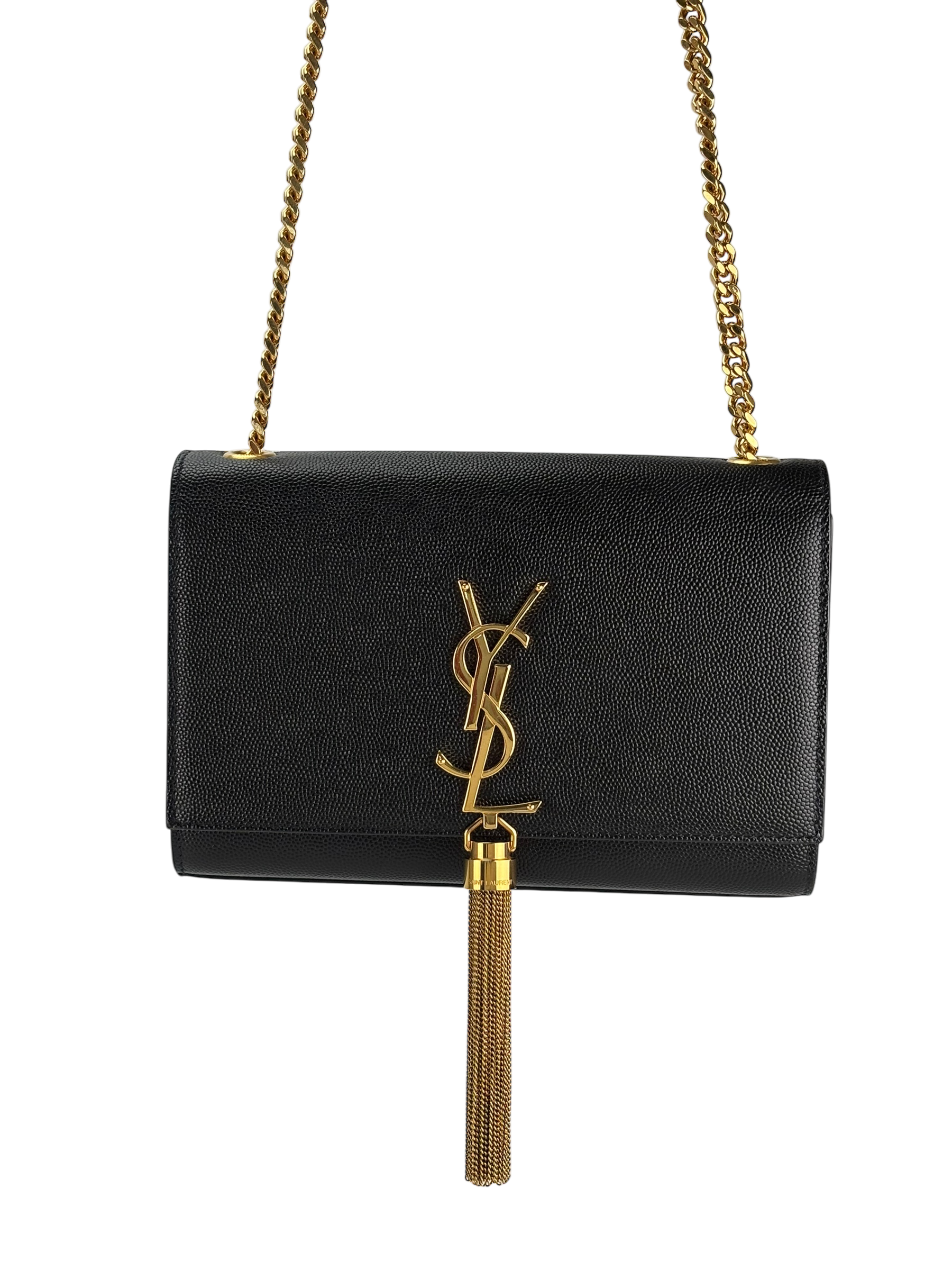 SAINT LAURENT - Black Caviar Classic Kate Tassel Chain Wallet Crossbody Bag
