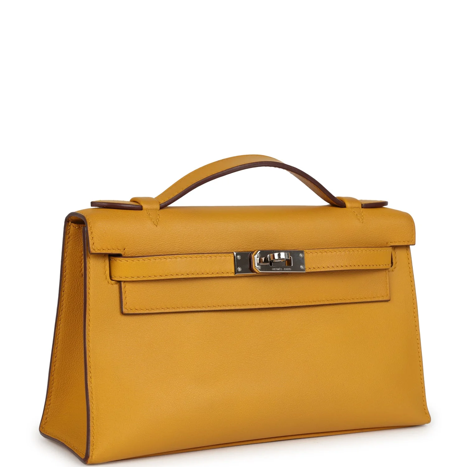 Pre-owned Hermes Kelly Pochette Jaune Ambre Swift Palladium Hardware