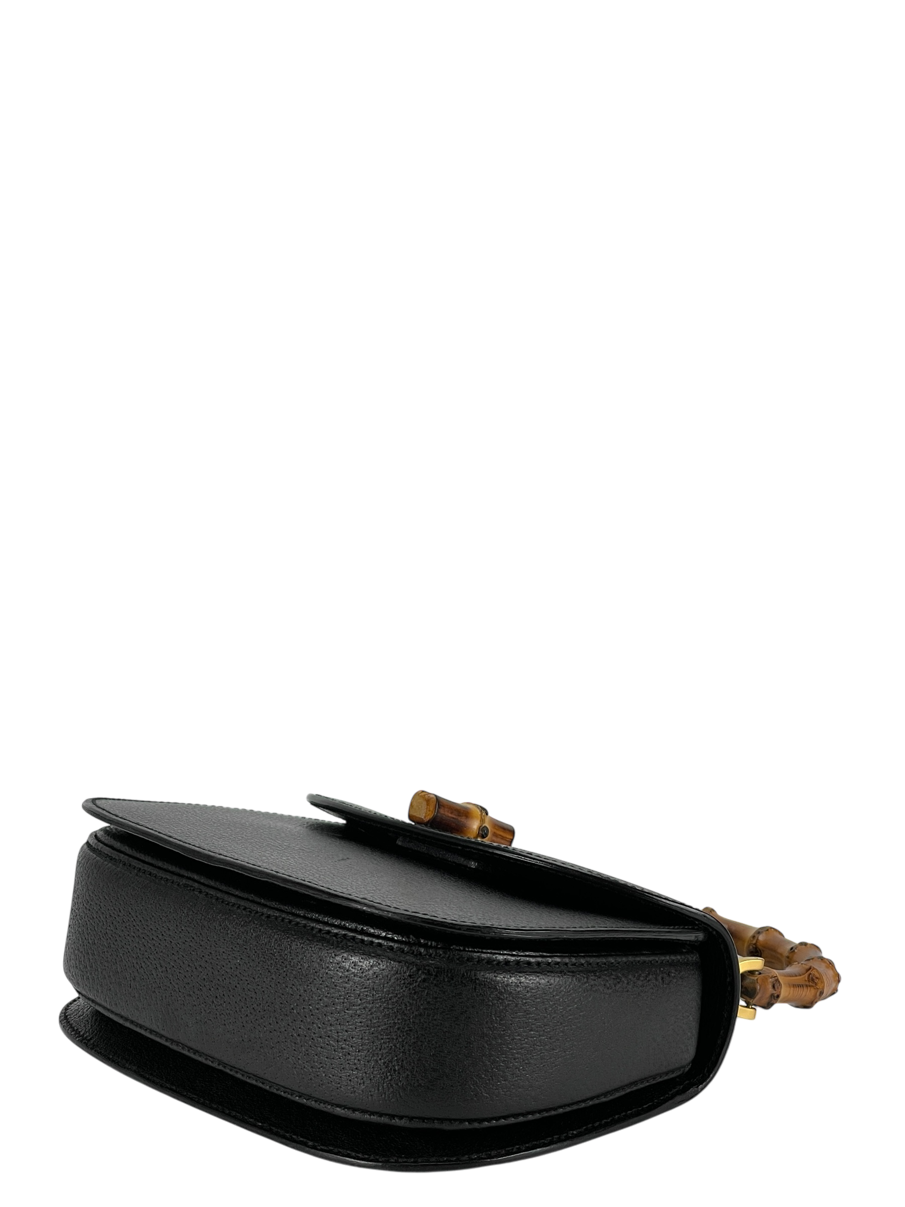 GUCCI - Black 2way Smalll Leather Bamboo Handbag