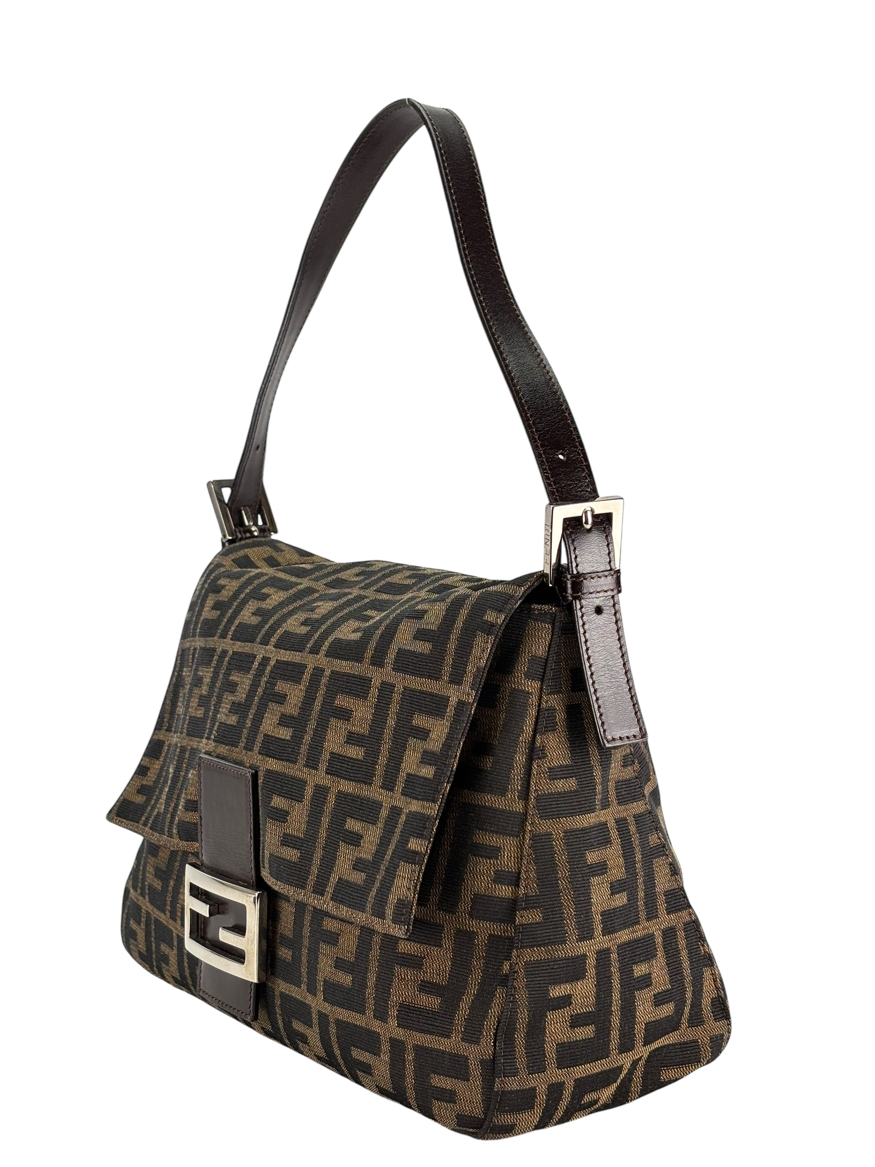 FENDI - Brown Zucca Mamma Baguette Handbag Silver Hardware