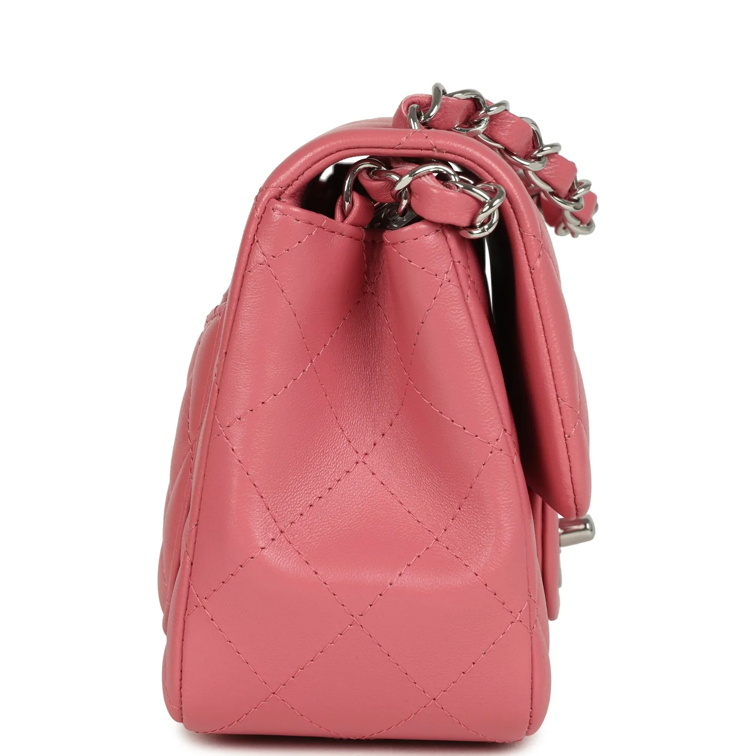 Chanel Mini Classic Square Flap Bag Pink Lambskin Silver Hardware