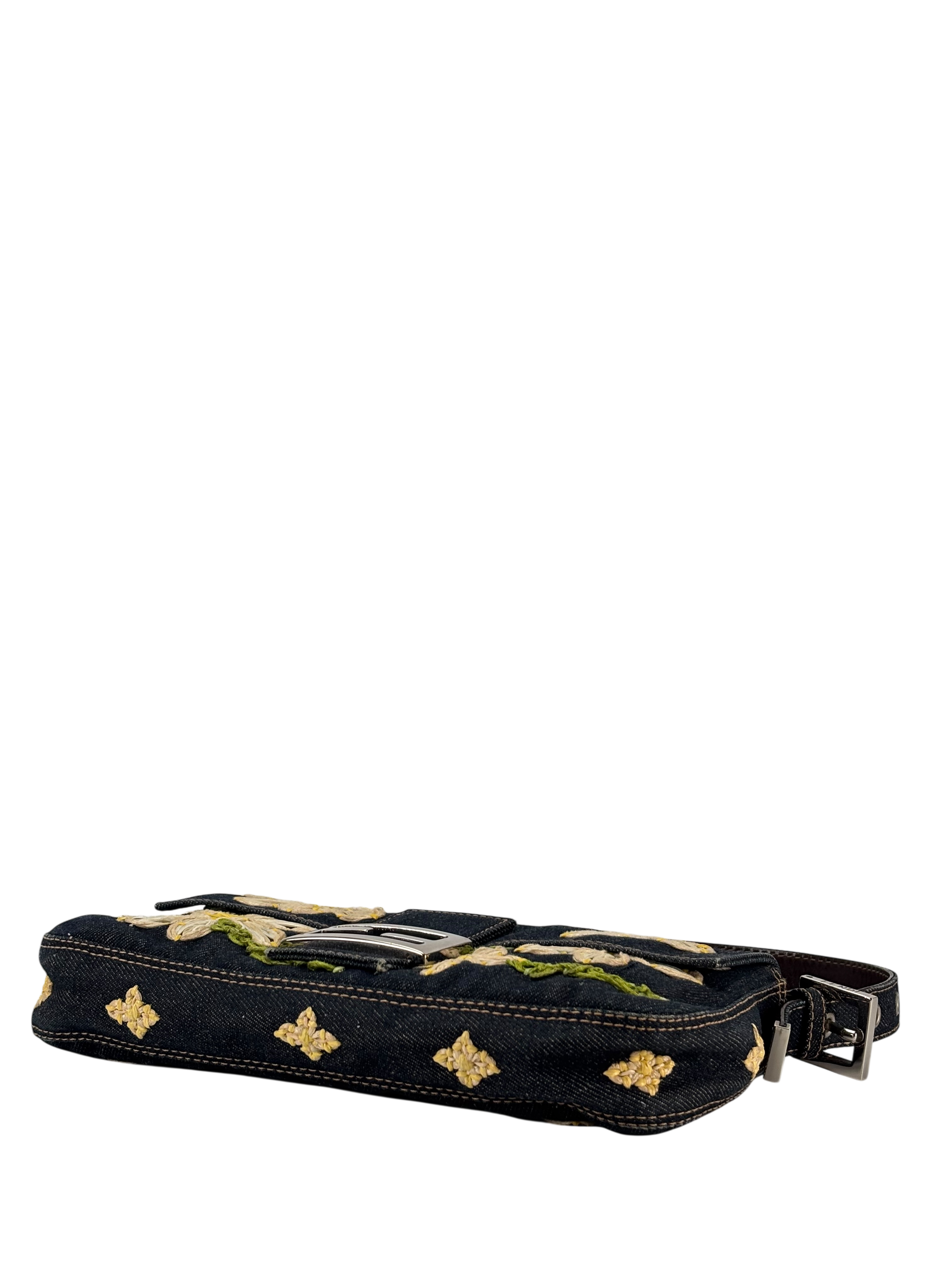 FENDI - Small Baguette Bag Denim Flower Navy