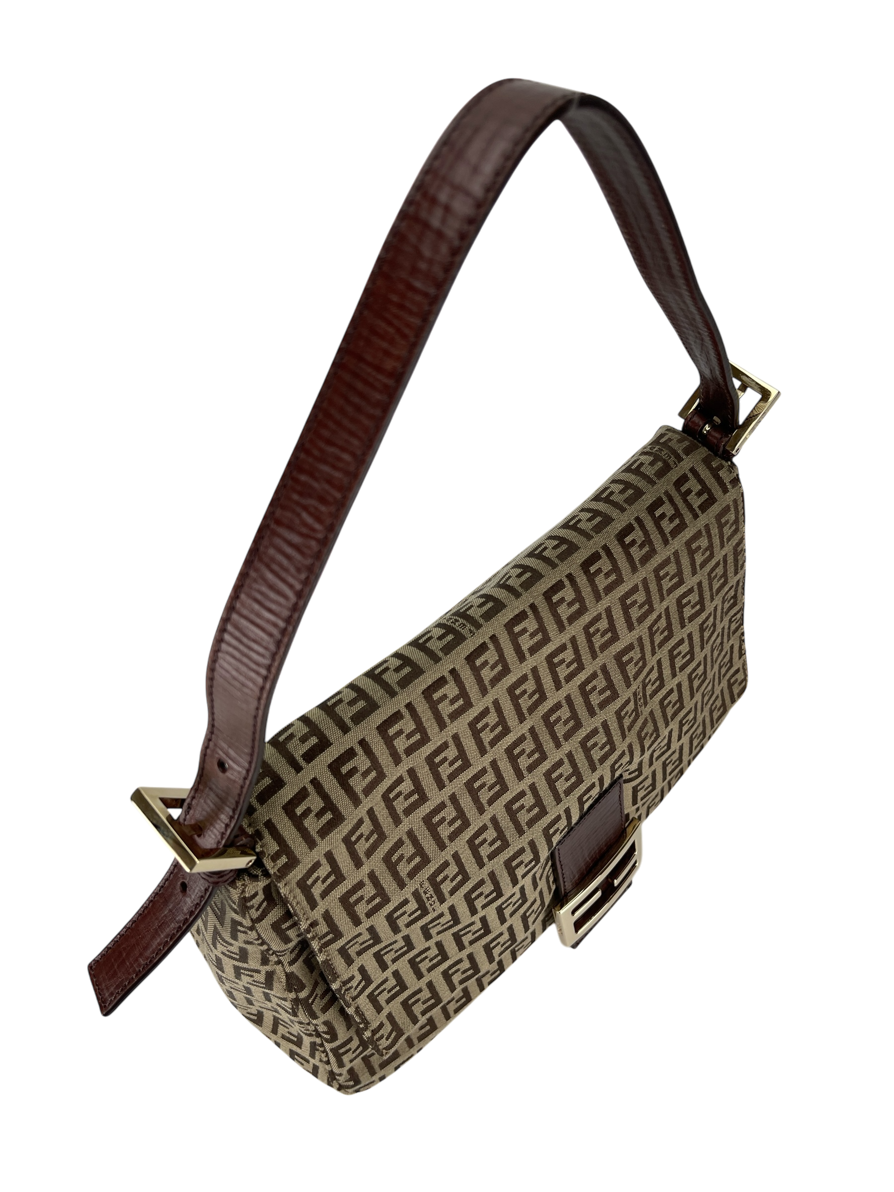 FENDI - Beige Zucca Mamma Baguette Handbag Gold Hardware