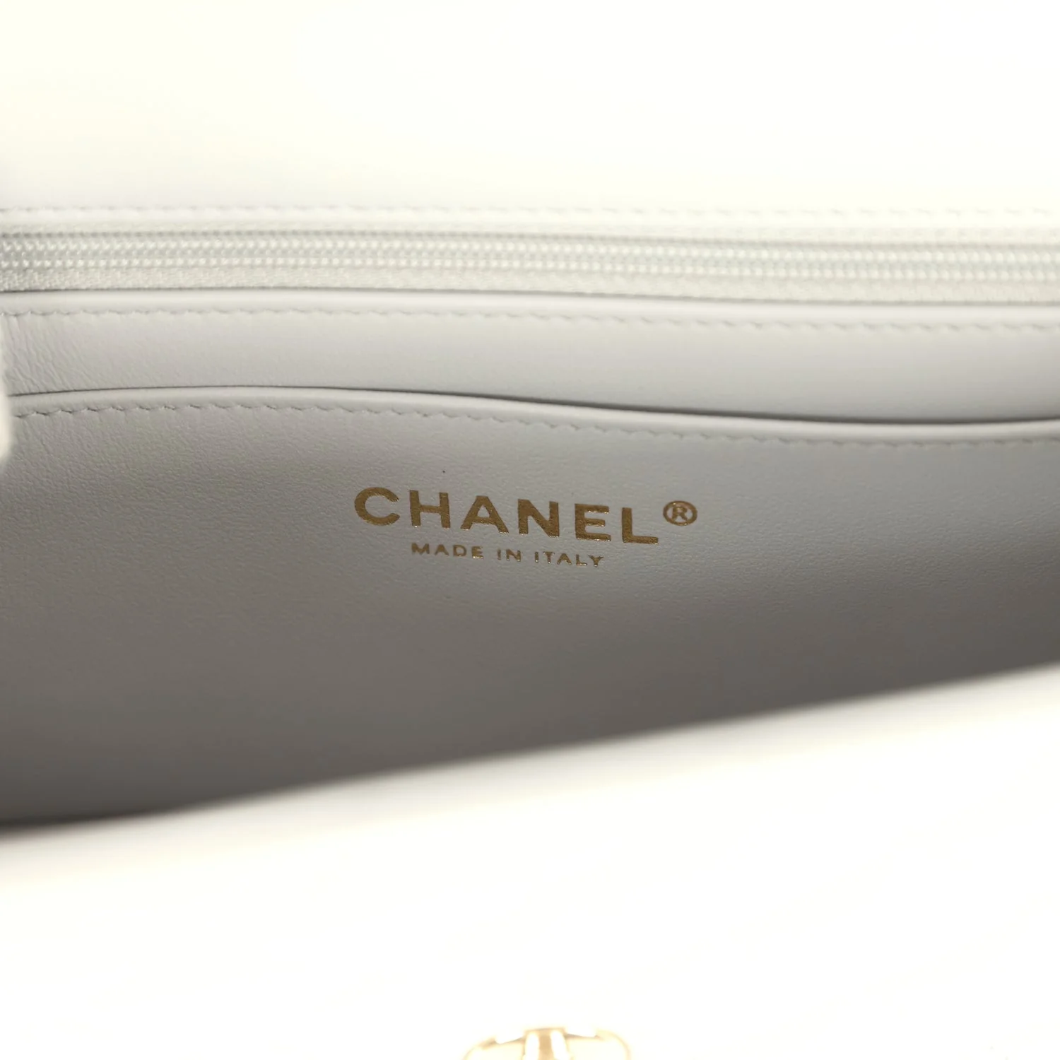 Chanel Mini Rectangular Flap Bag with Top Handle Light Grey Lambskin Light Gold Hardware