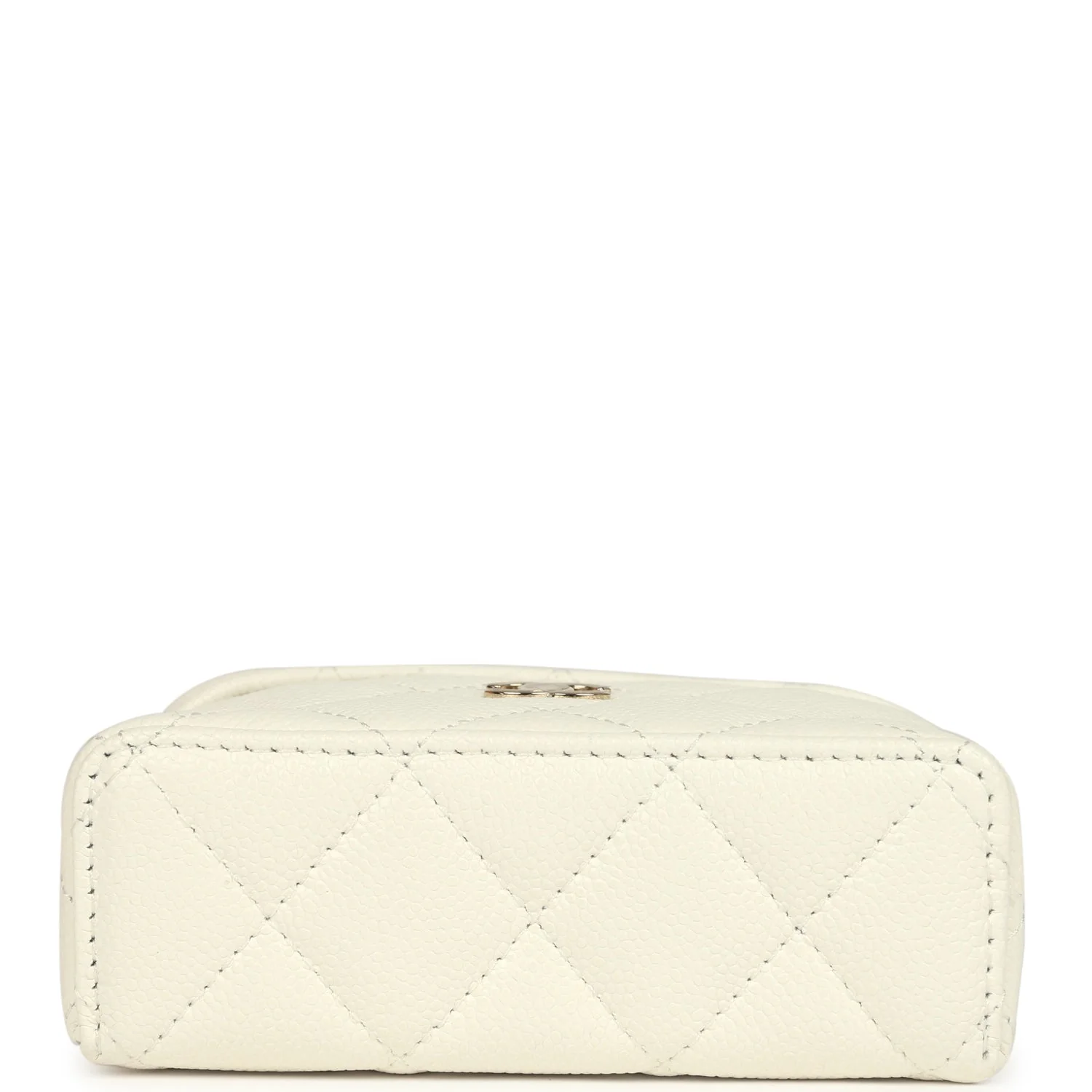 Chanel Micro Top Handle Vanity Case Bag Charm White Shiny Caviar Light Gold Hardware