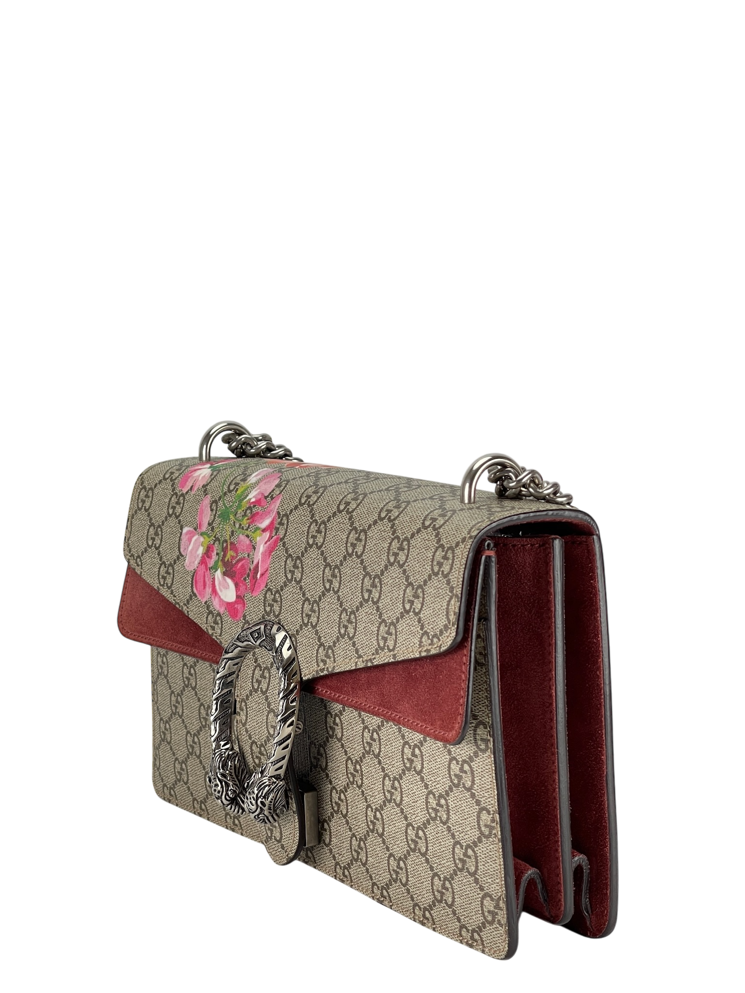 GUCCI - GG Supreme Canvas And Red Suede Blooms Dionysus Shoulder Bag