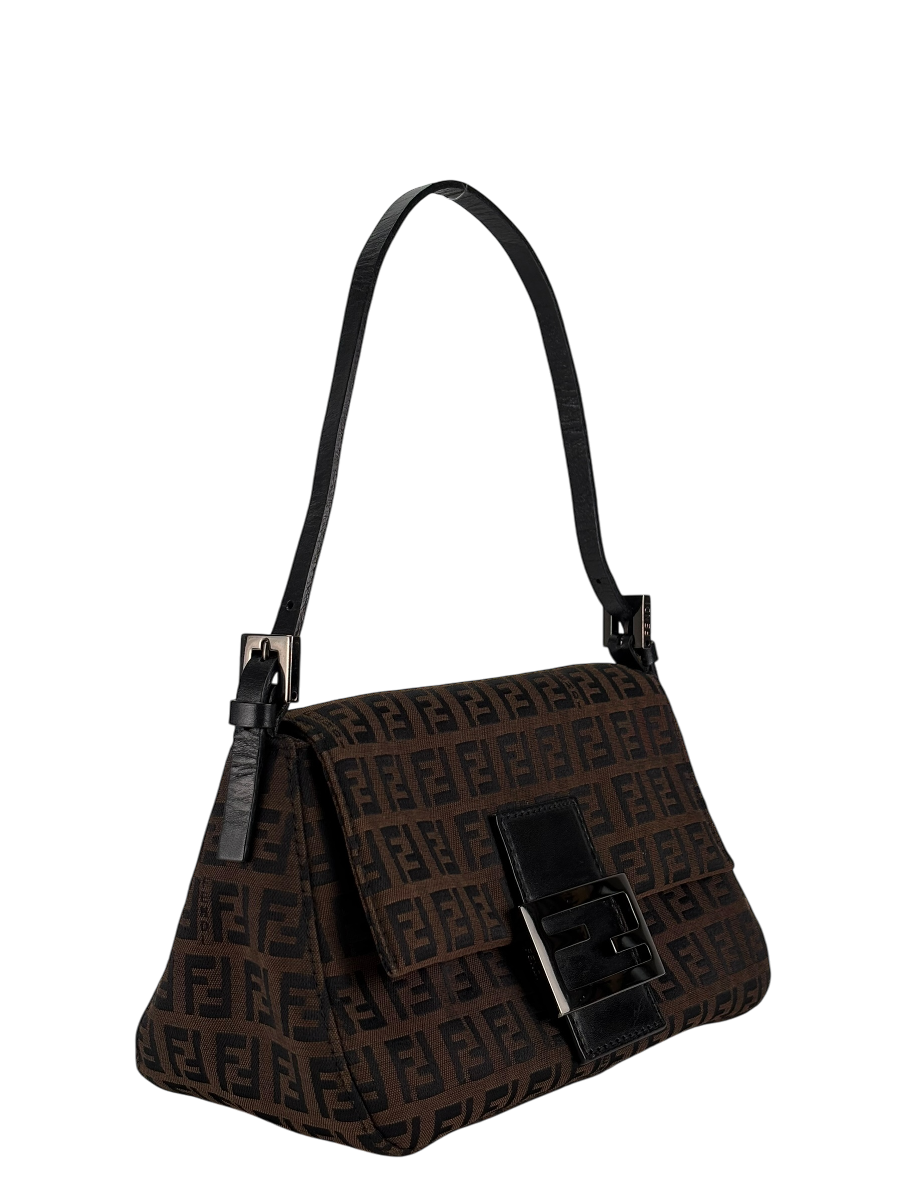 FENDI - Brown Zucca Canvas Leather Shoulder Bag