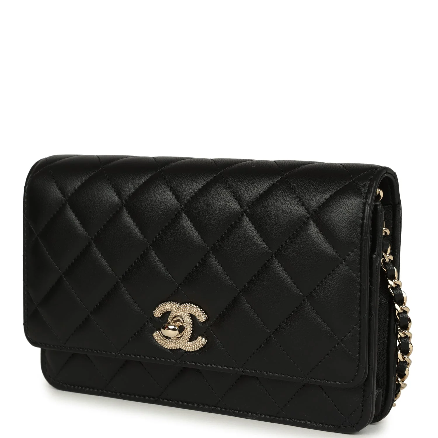 Chanel Wallet On Chain WOC Black Lambskin Light Gold Hardware
