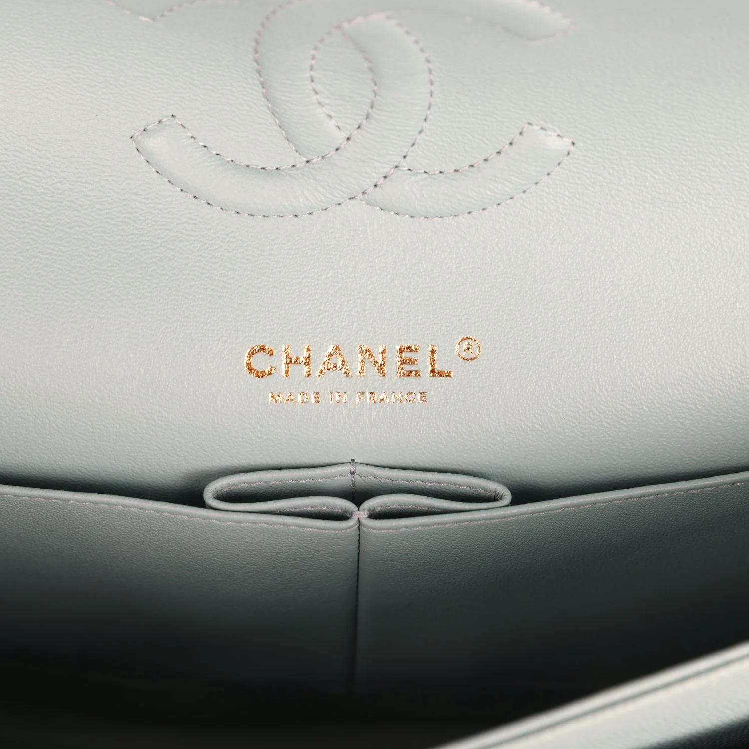 Pre-owned Chanel Medium Classic Double Flap Bag Light Blue Caviar Silver Hardware