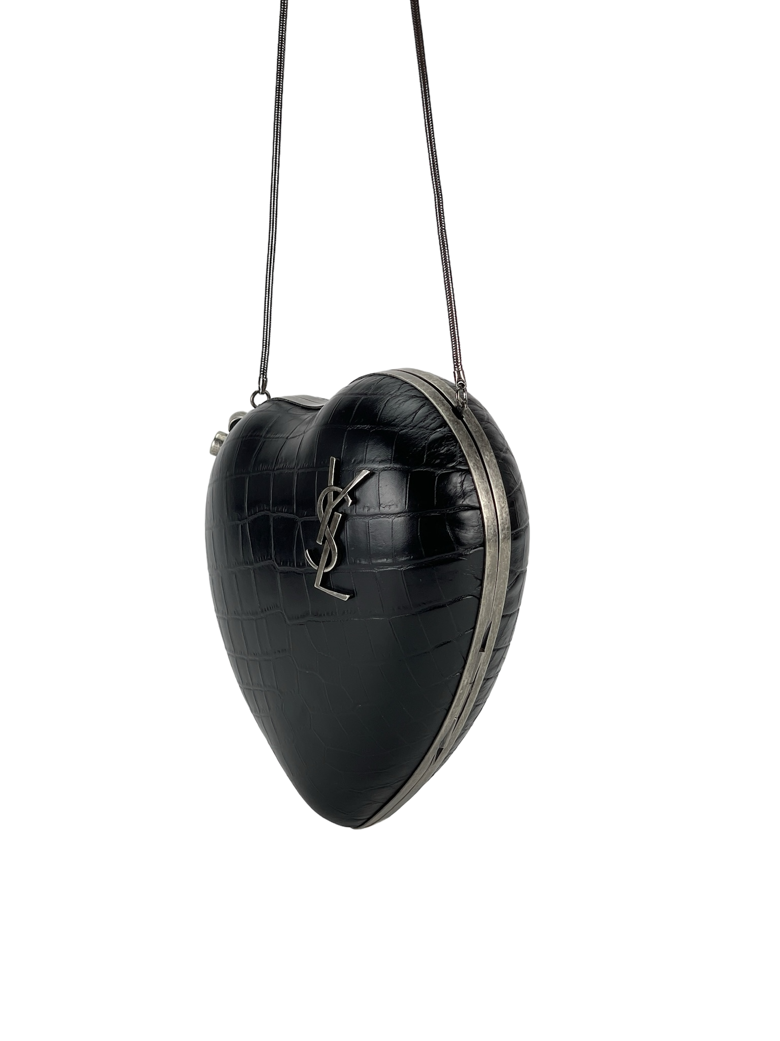SAINT LAURENT - Crocodile Embossed Clutch Love Box Bag