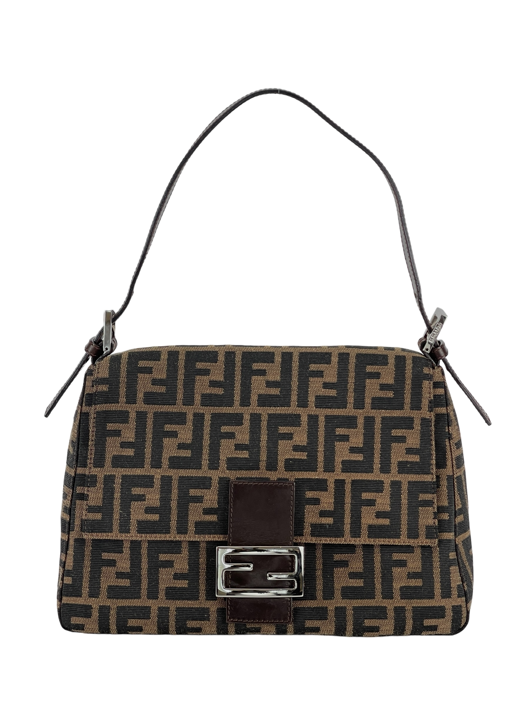 FENDI - Brown Zucca Mamma Baguette Handbag Silver Hardware