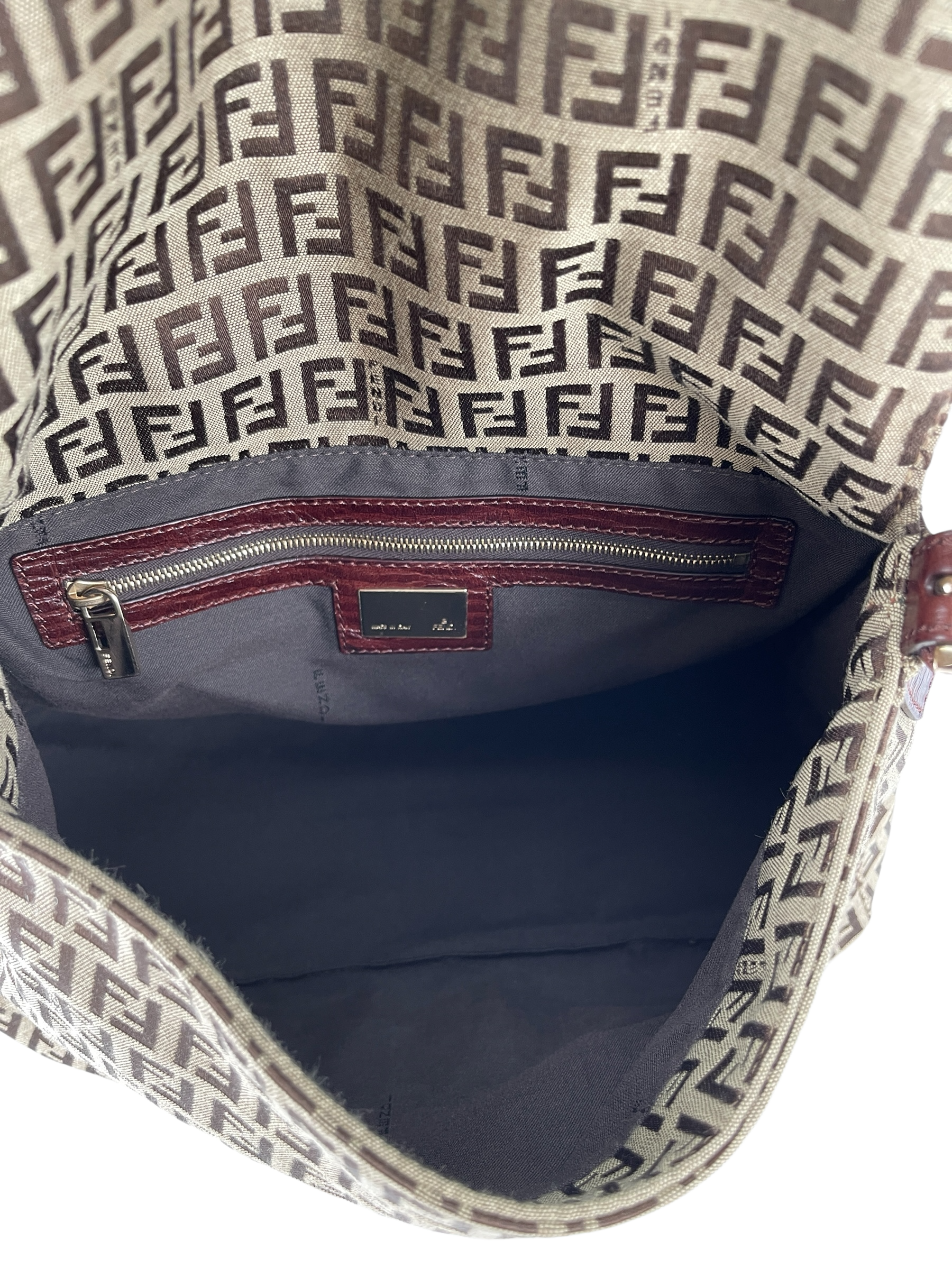 FENDI - Beige Zucca Mamma Baguette Handbag Silver Hardware