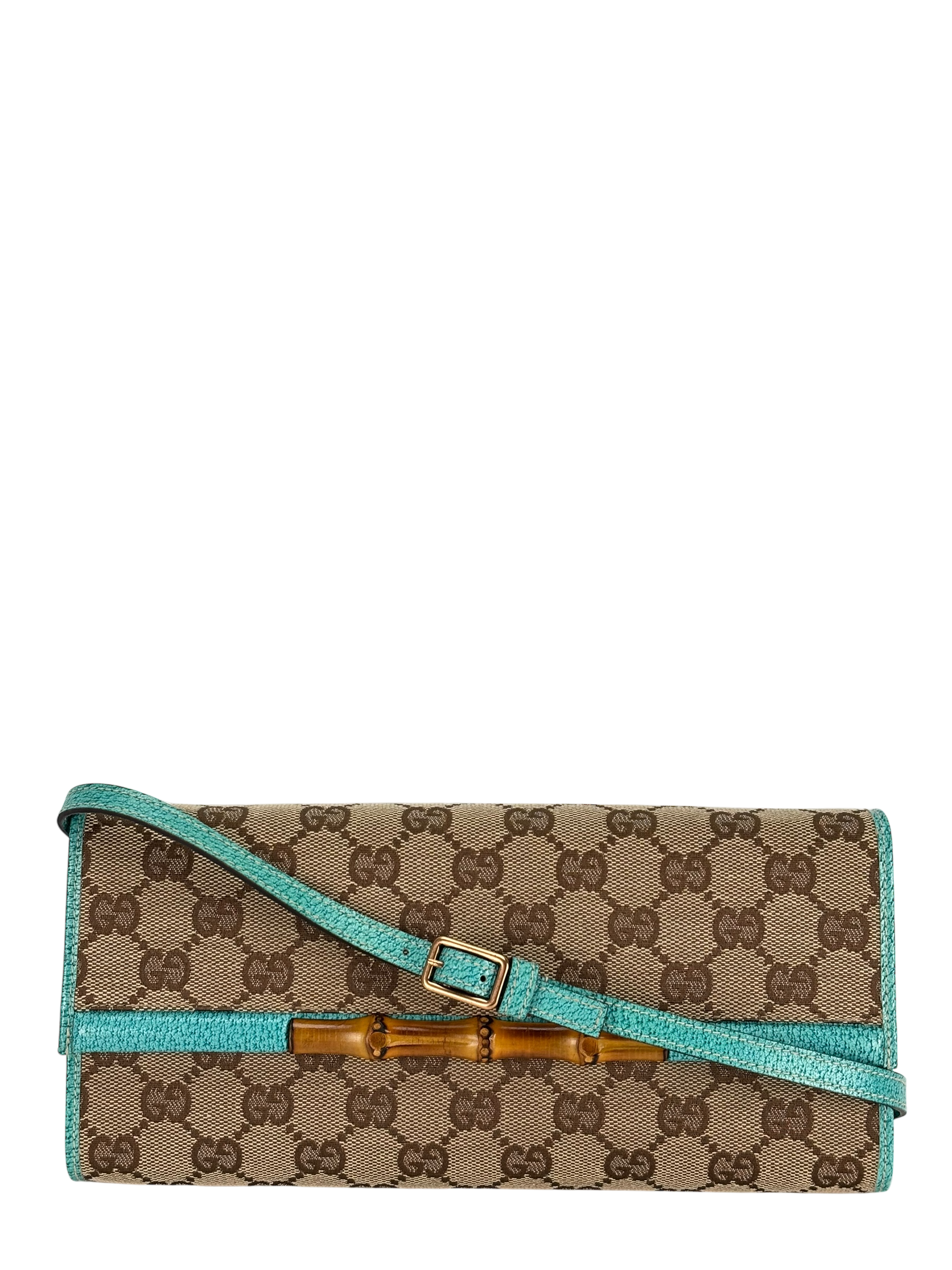 GUCCI - Bamboo GG Crossbody Shoulder Bag Blue Beige
