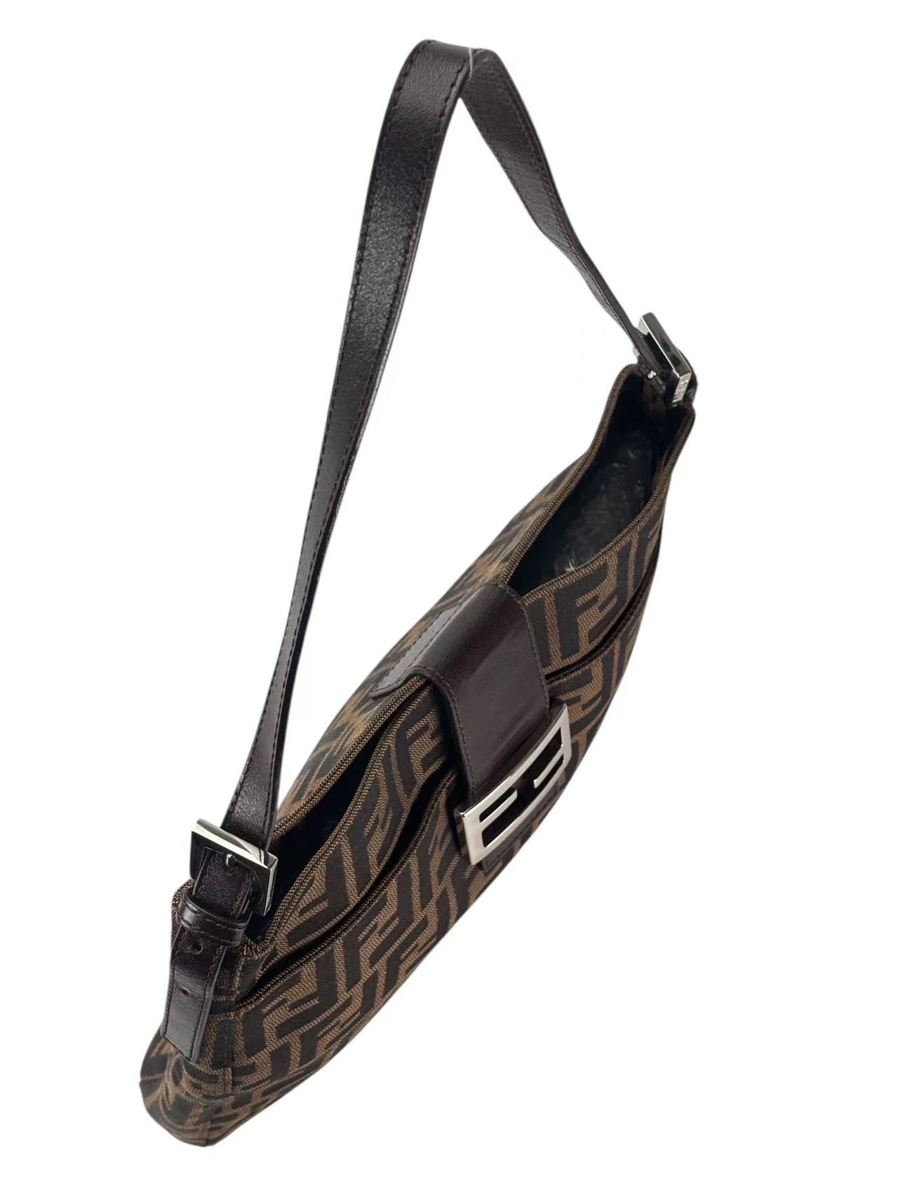 FENDI - Brown Zucca Canvas Shoulder Bag Sliver Hardware