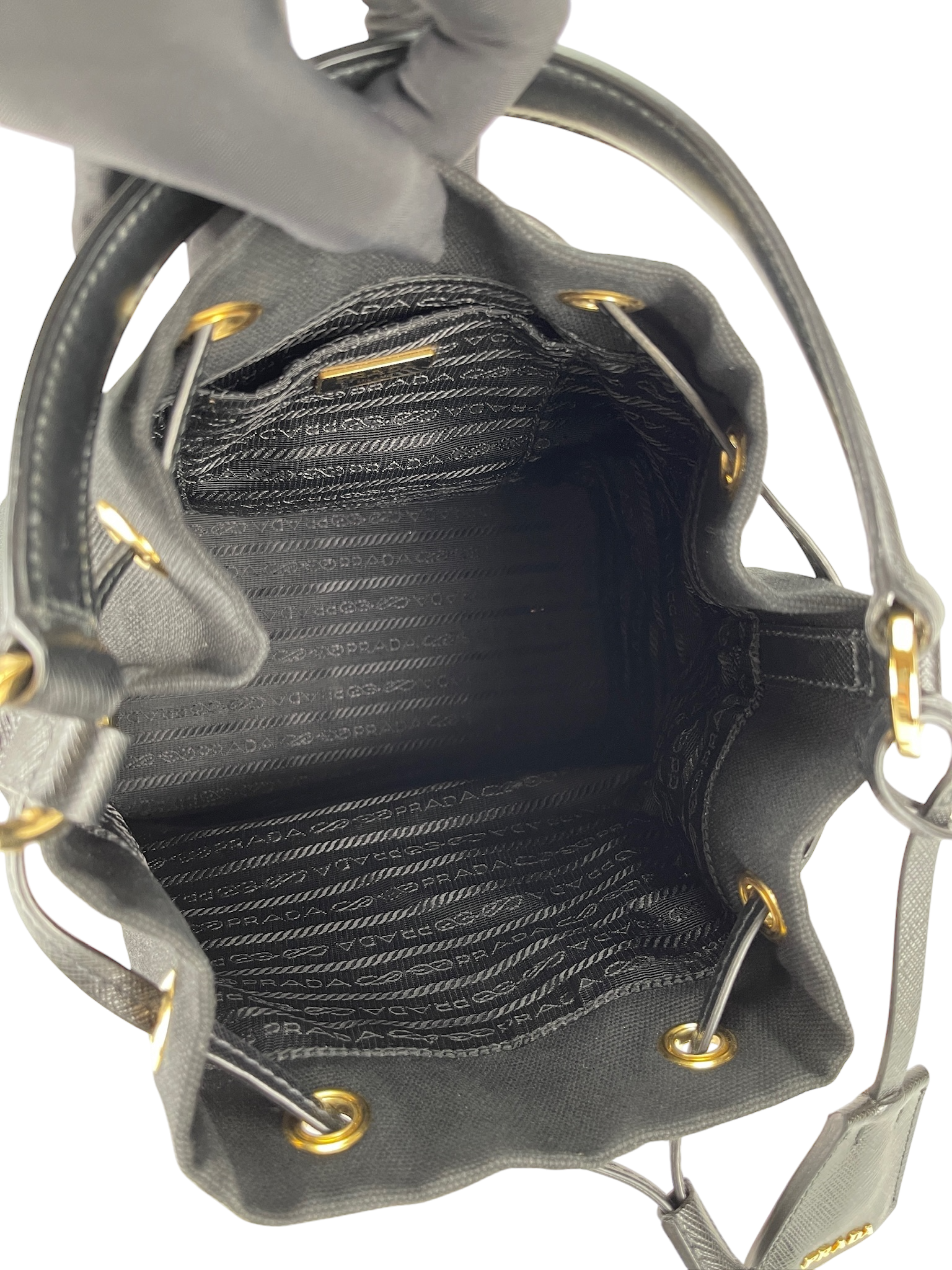 PRADA - Wicker Canvas Bucket Bag