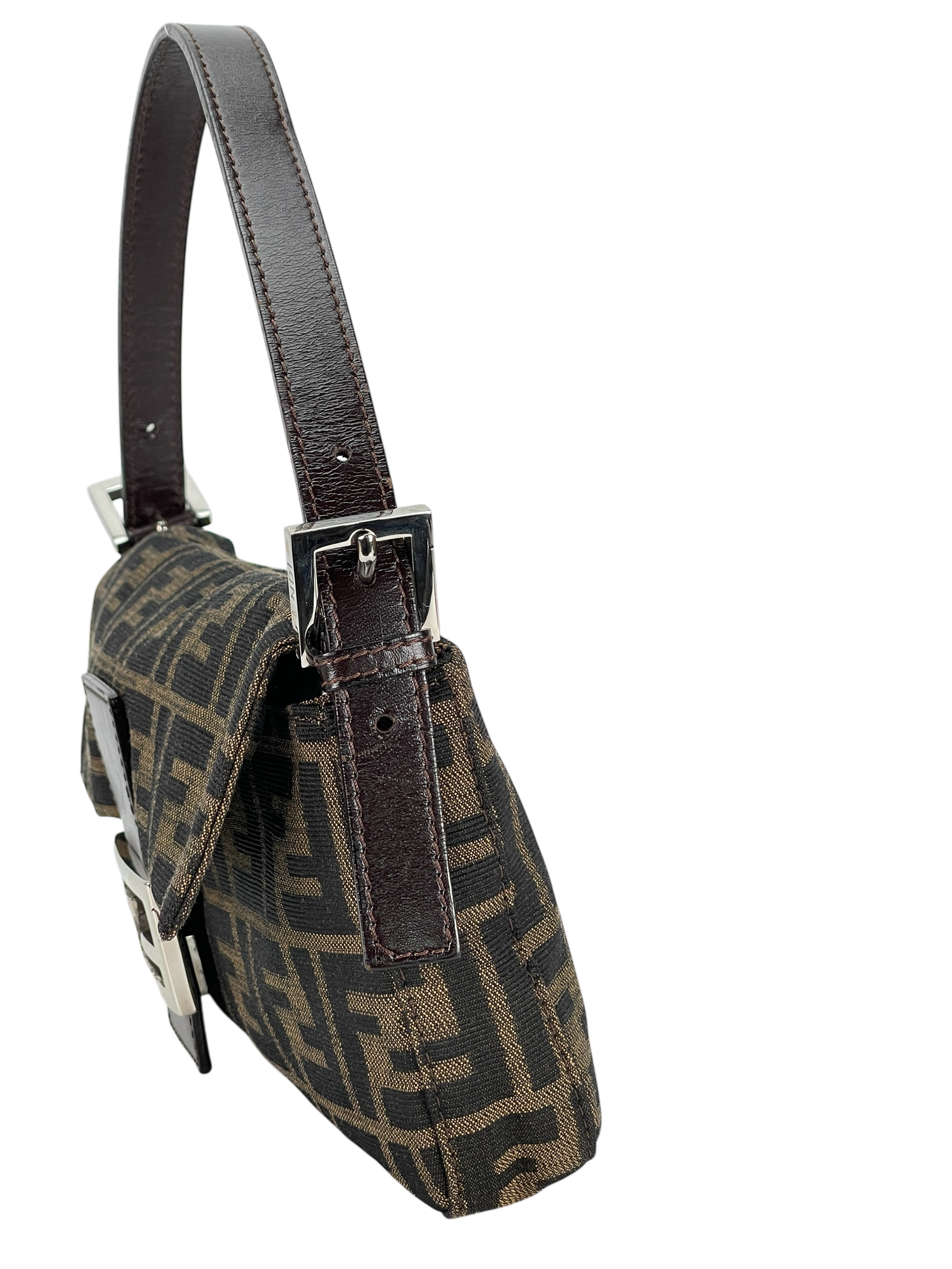 FENDI - Brown Canvas  Zucca Baguette Hand Bag