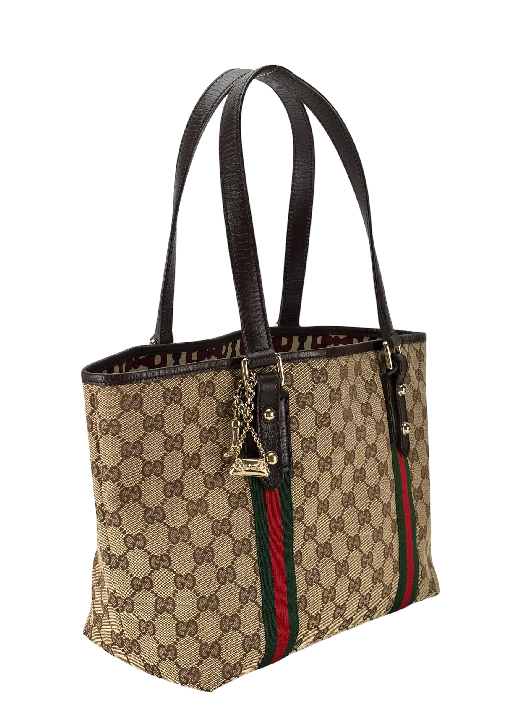 GUCCI - Sherry Line Khaki Beige Brown Canvas Tote Bag Shoulder Bag