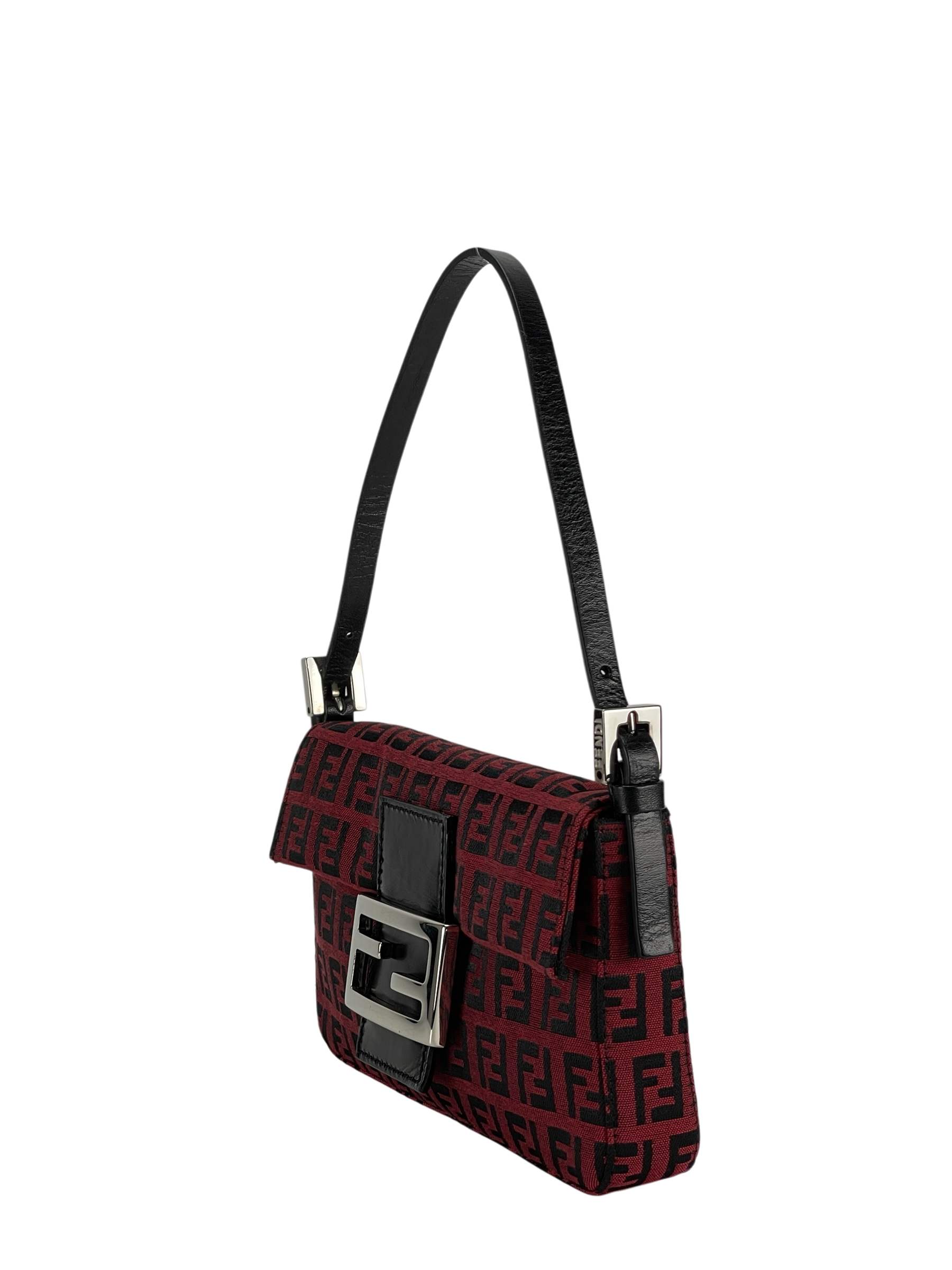 FENDI - Red Canvas Zucca Baguette Handbag Silver Hardware