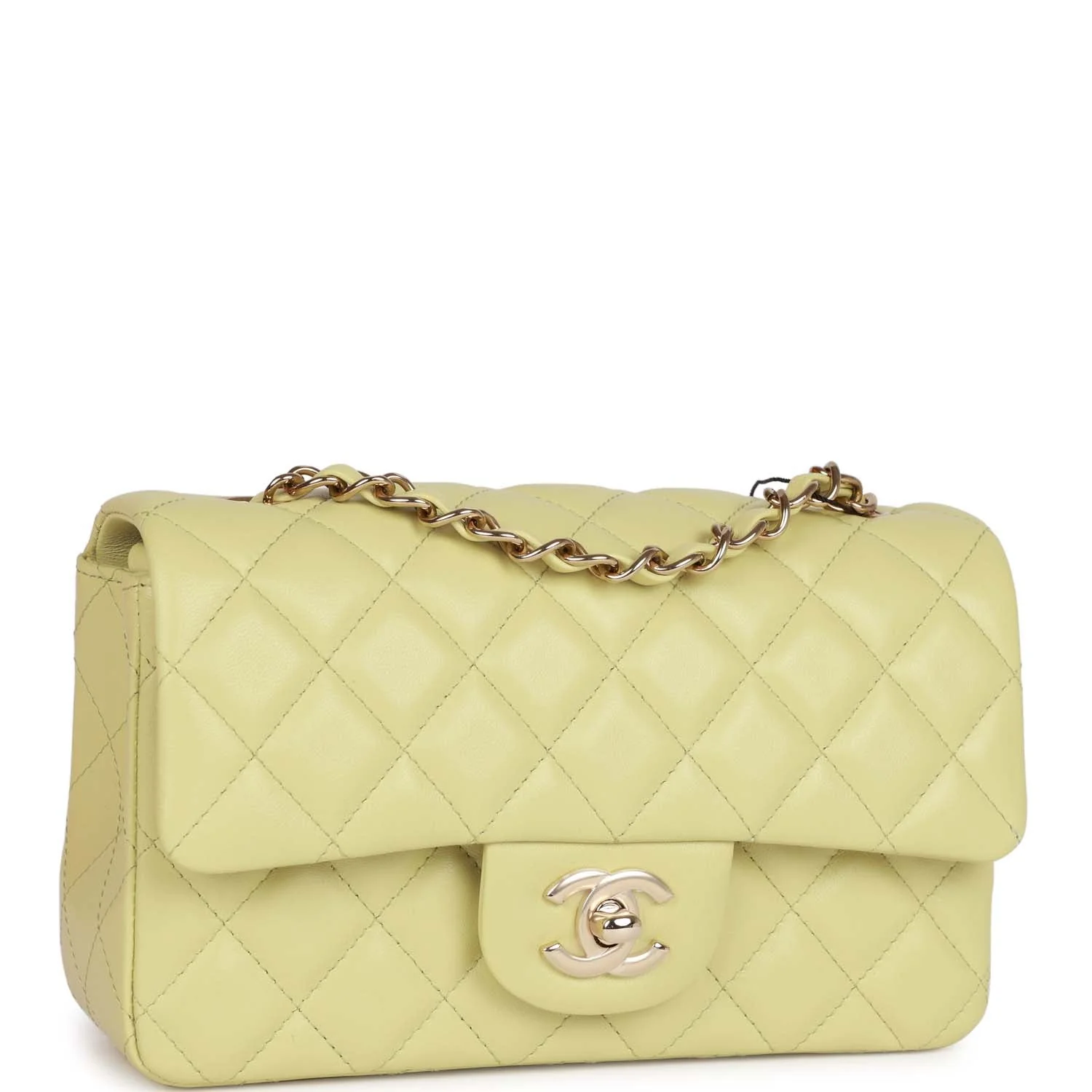Chanel Mini Rectangular Flap Bag Light Green Lambskin Light Gold Hardware