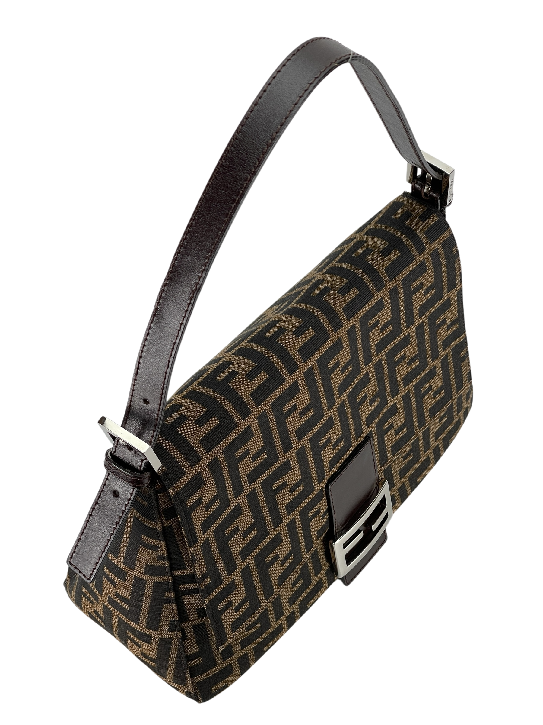 FENDI - Brown Zucca Mamma Baguette Handbag Silver Hardware