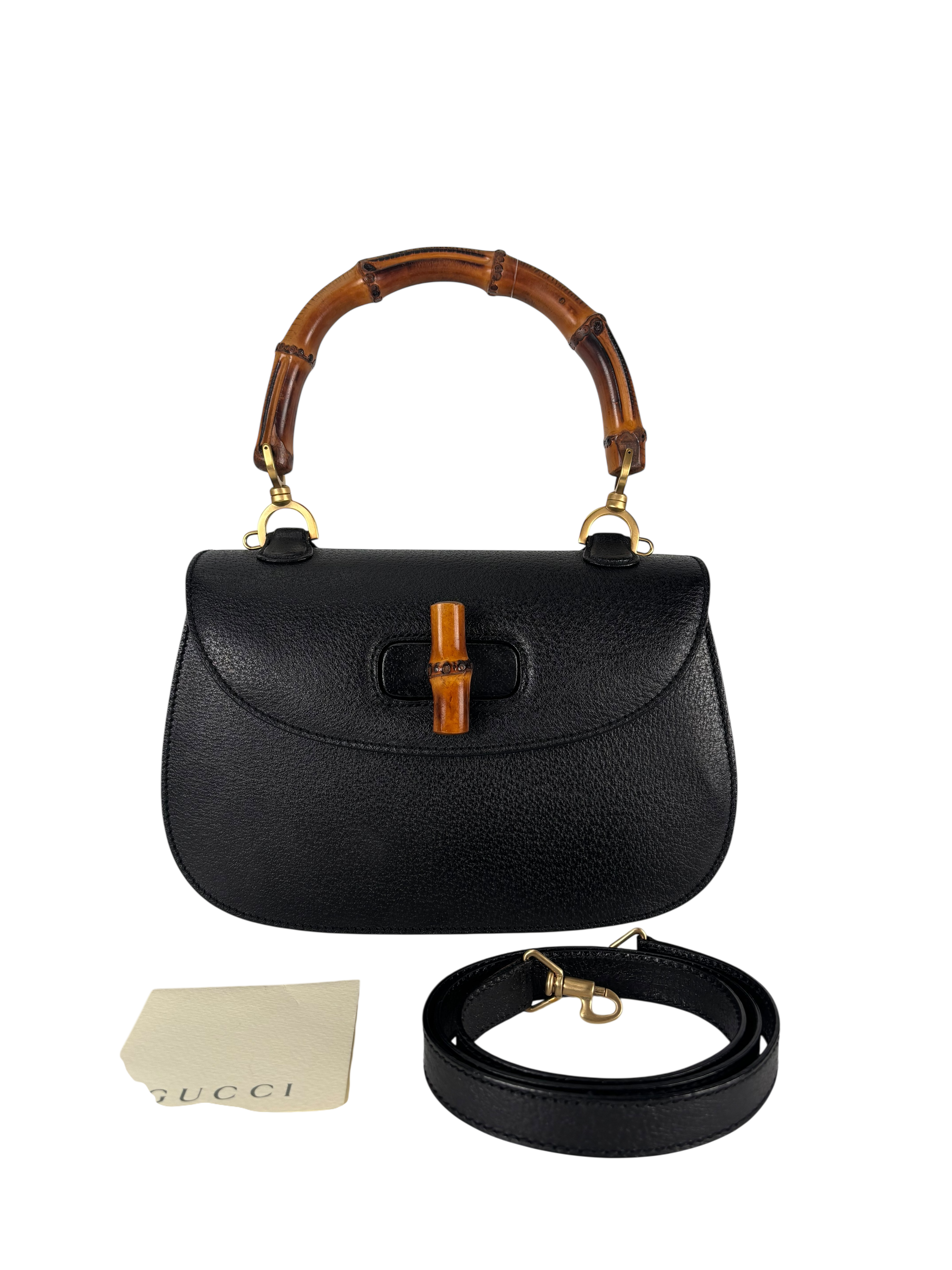 GUCCI - Black Leather 2way Middle Leather Bamboo Handbag