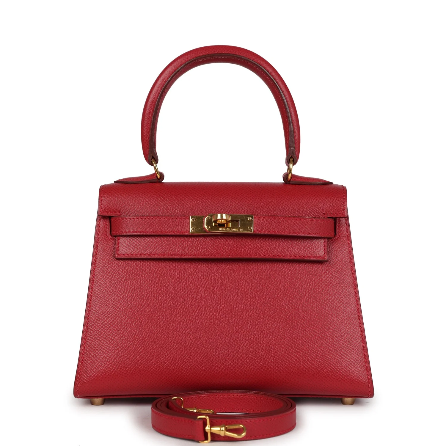 Vintage Hermes Kelly Sellier 20 Rouge Vif Courchevel Gold Hardware