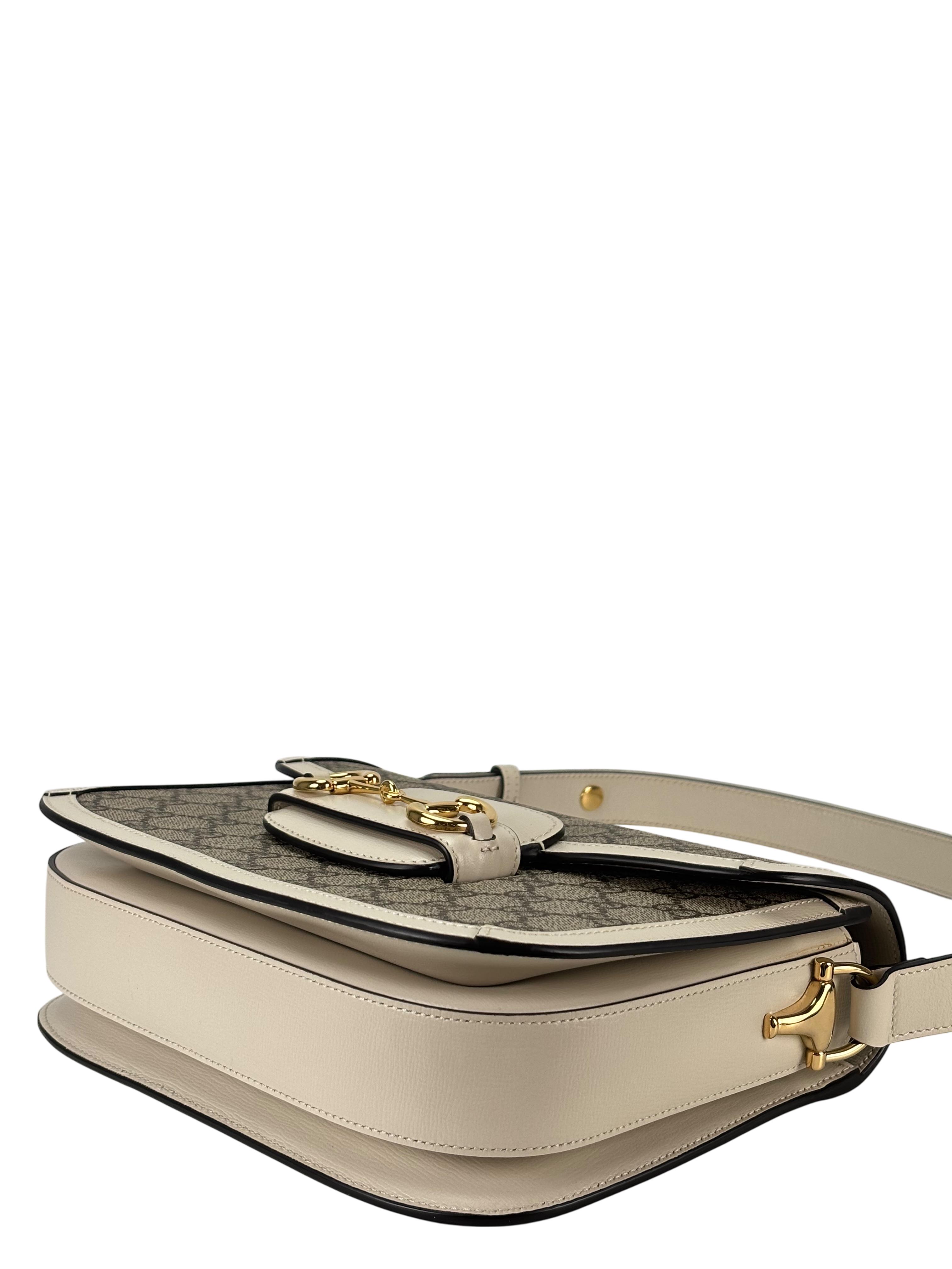 GUCCI - 1955 Horsebit Shoulder Bag Beige White