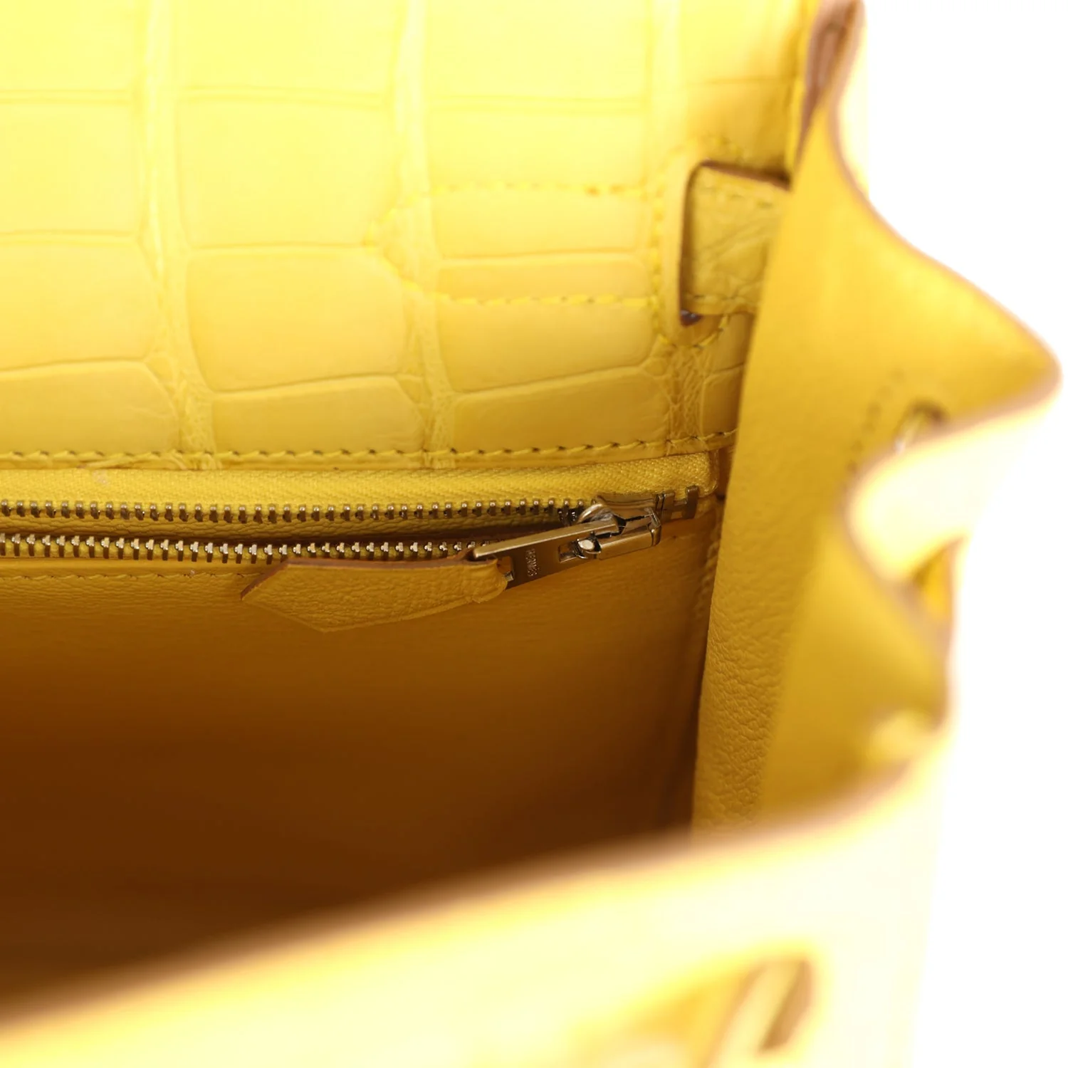 Pre-owned Hermes Kelly Retourne 28 Mimosa Matte Alligator Mississippiensis Palladium Hardware