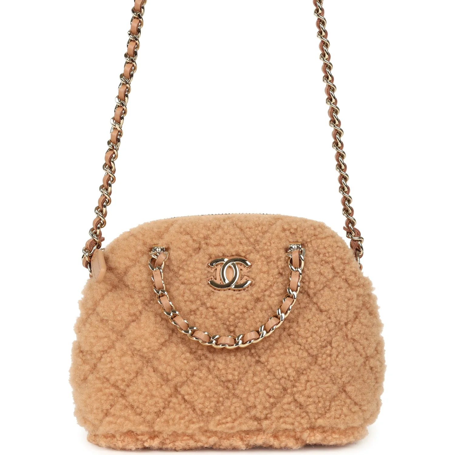 Chanel Small Coco Crossbody Bag Light Brown Shearling Light Gold Hardware