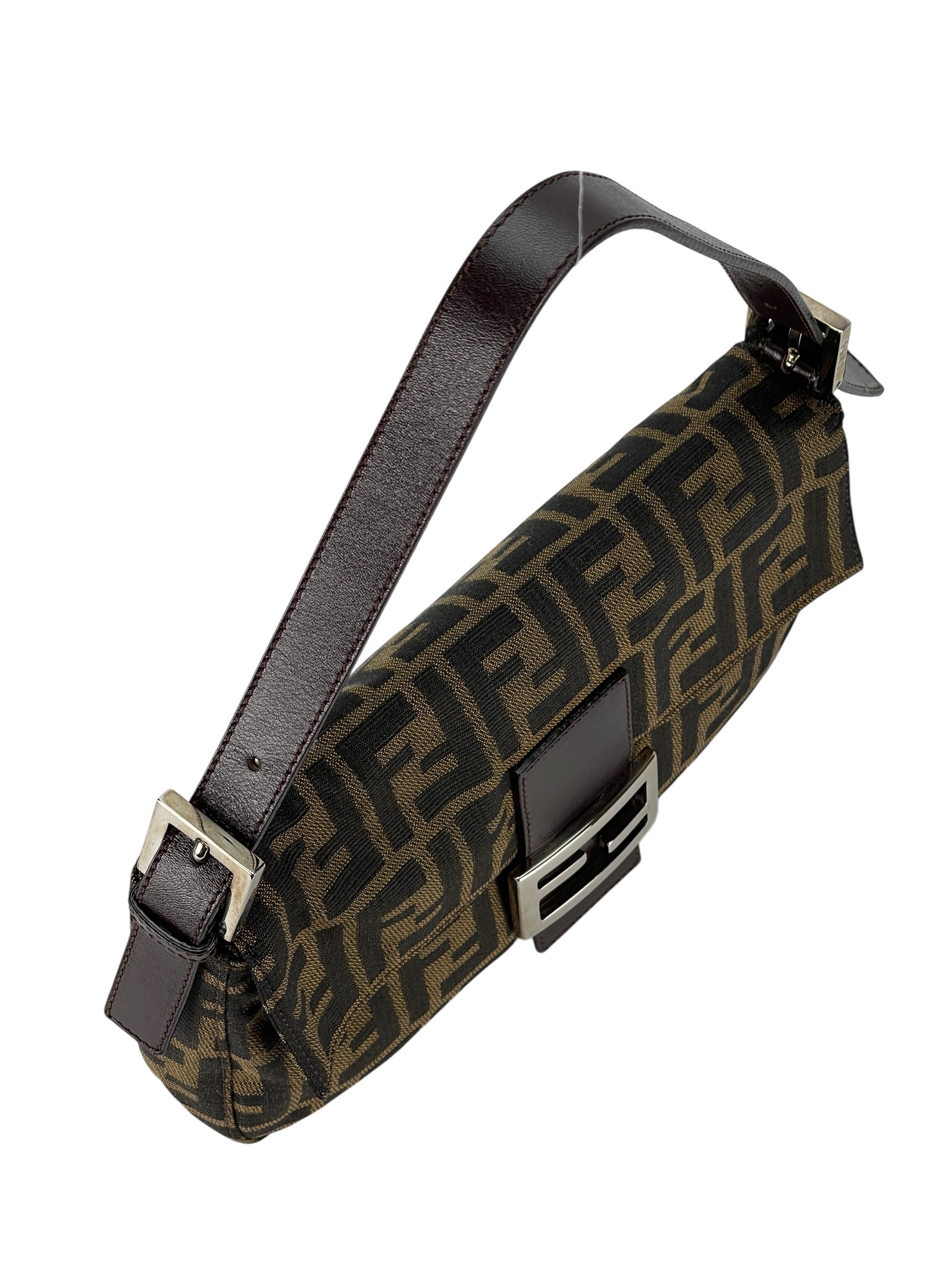 FENDI - Brown Zucca Baguette Handbag Silver Hardware