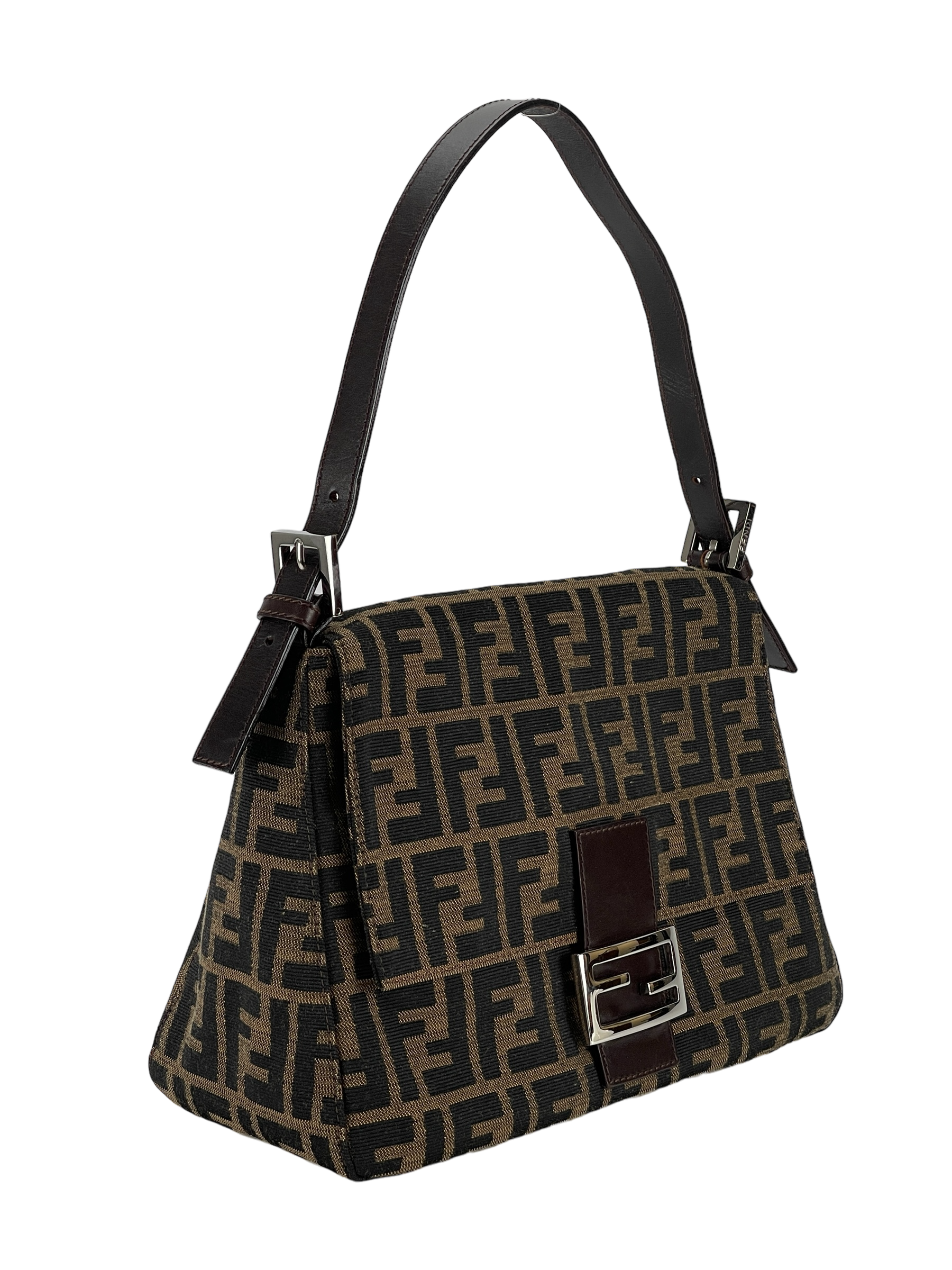 FENDI - Brown Zucca Mamma Baguette Handbag Silver Hardware