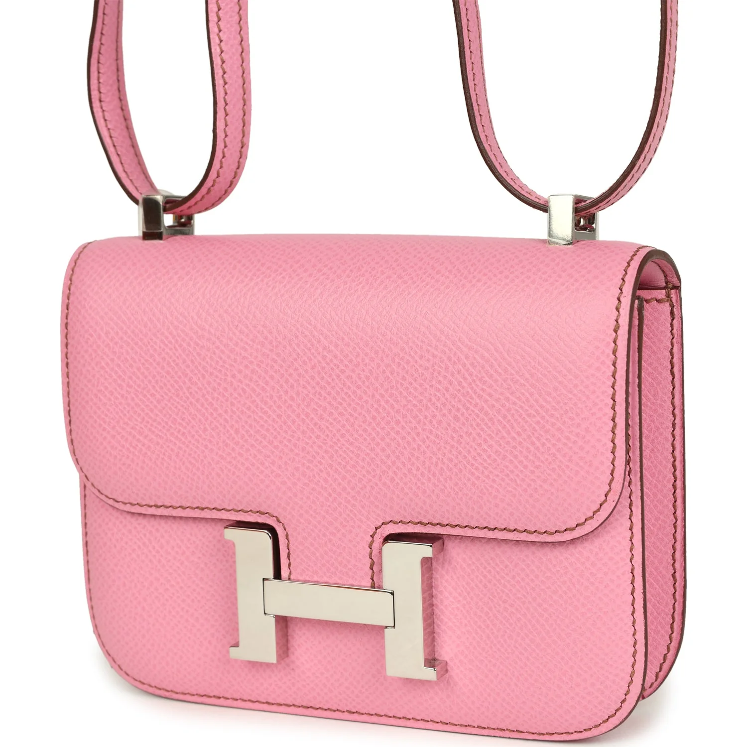 Pre-owned Hermes Micro Constance 14 Bubblegum Epsom Palladium Hardware