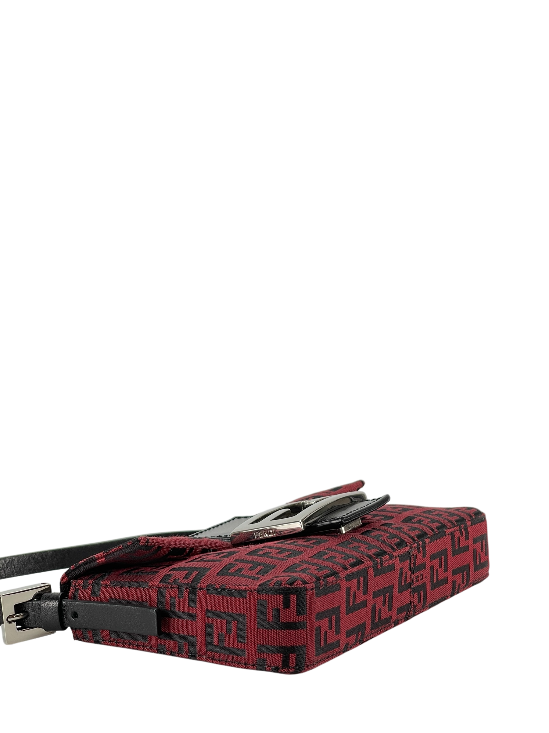 FENDI - Red Canvas Zucca Baguette Handbag Silver Hardware