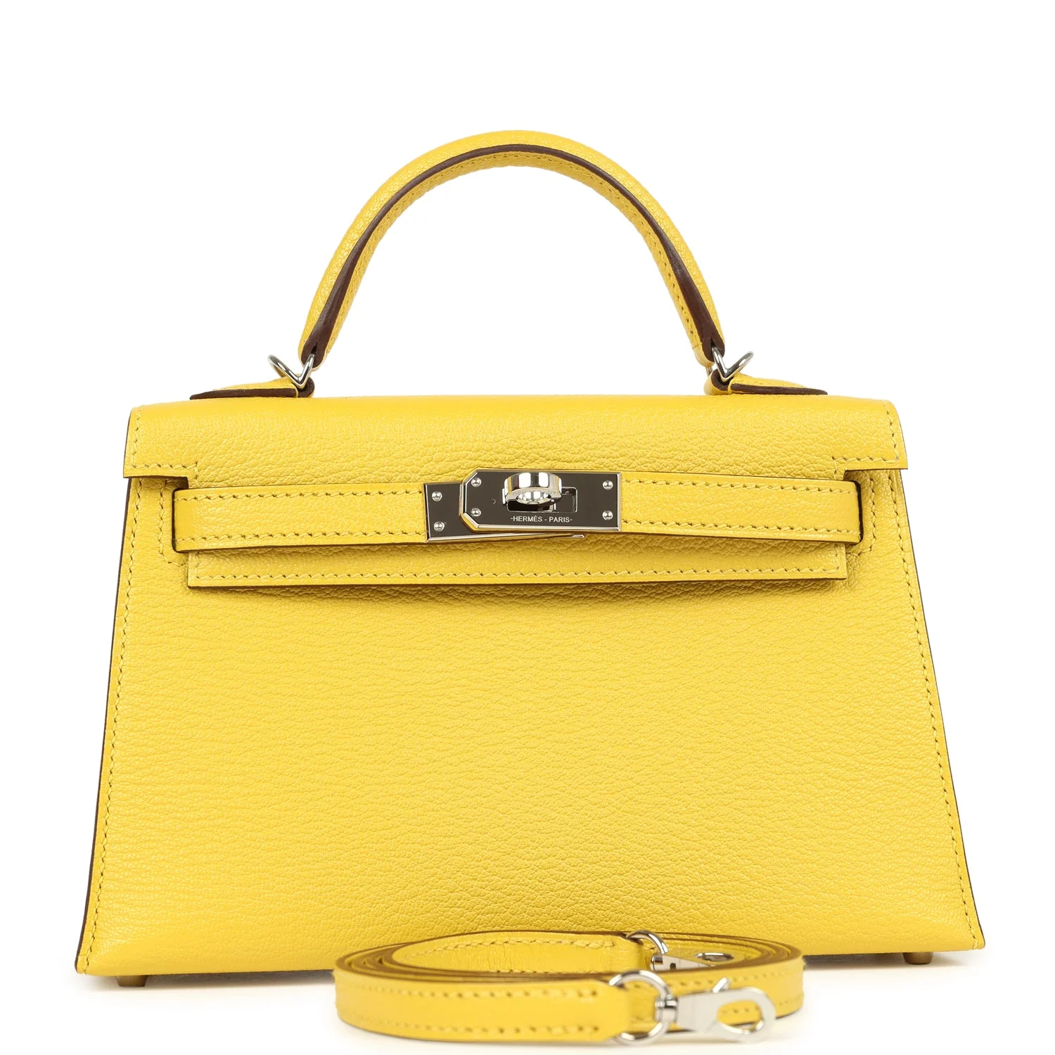 Pre-owned Hermes Kelly Sellier 20 Jaune de Naples Verso Chèvre Mysore Palladium Hardware