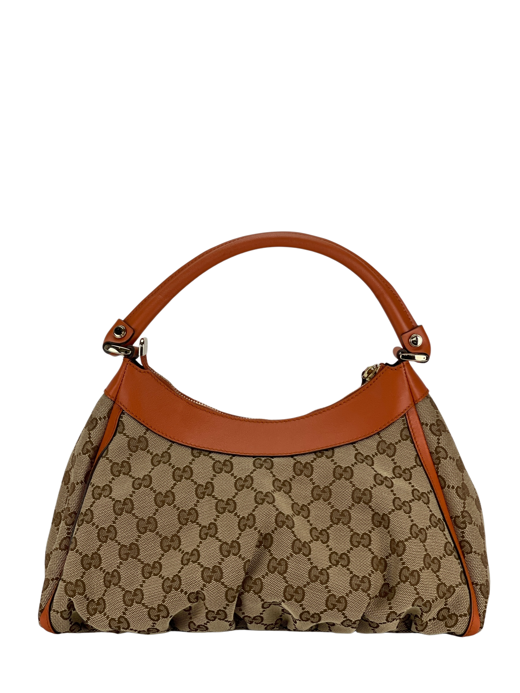 GUCCI - Beige Orange Canvas Leather Shima Abbey Hobo Bag